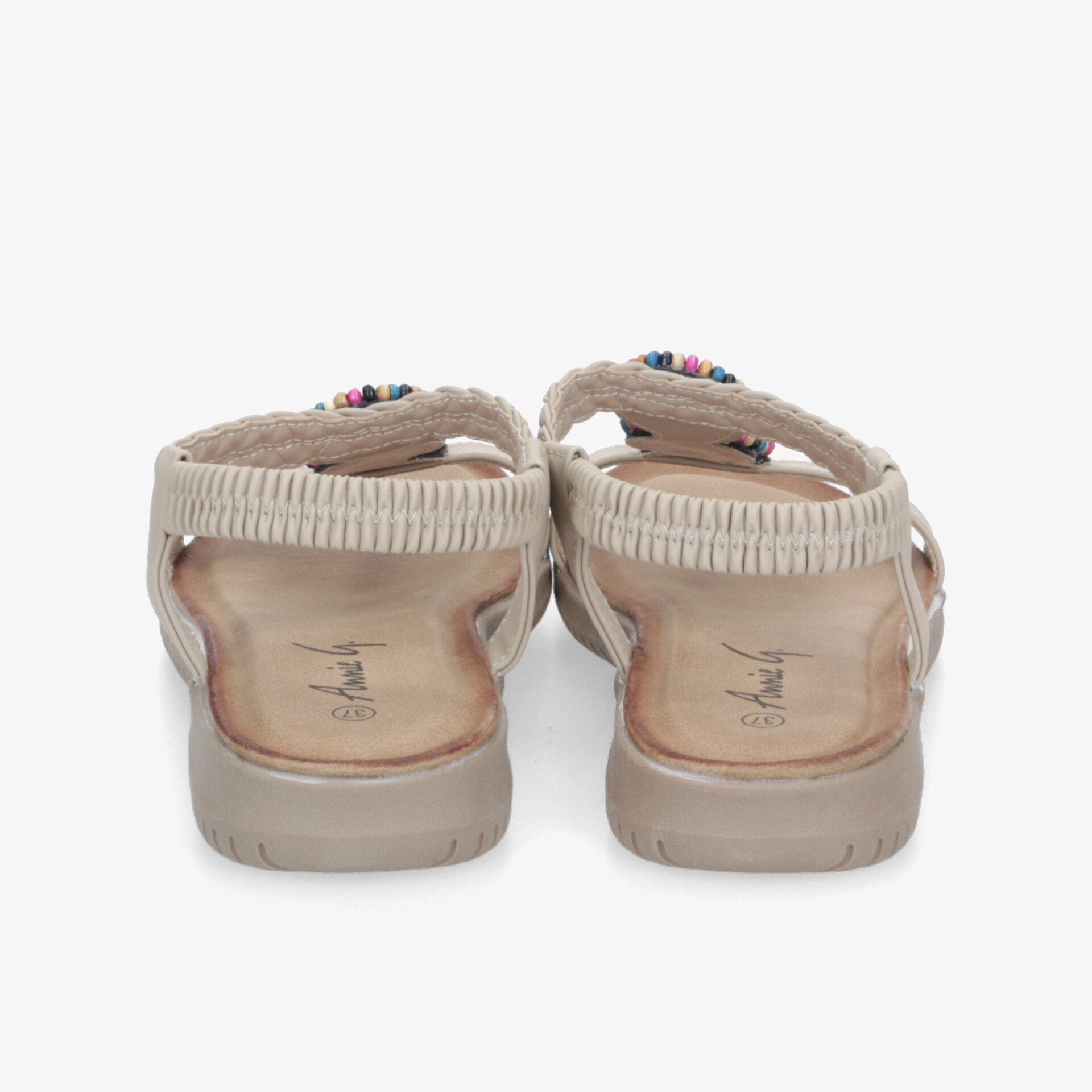 Leichte Sandalen mit gepolstertem Fußbett und elastischem Riemen, Rückansicht des bequemen und robusten Schuhs