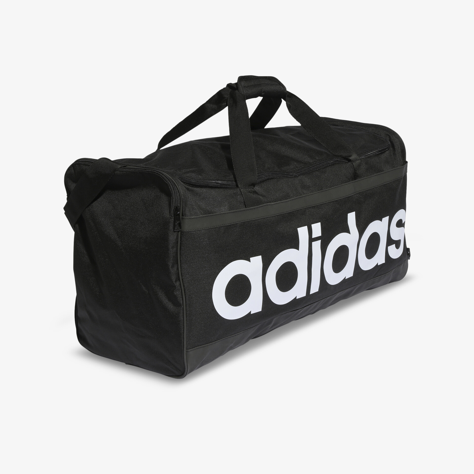 Geräumige adidas Sporttasche in elegantem Schwarz mit großem Logo. Ideal für Training und Reisen.