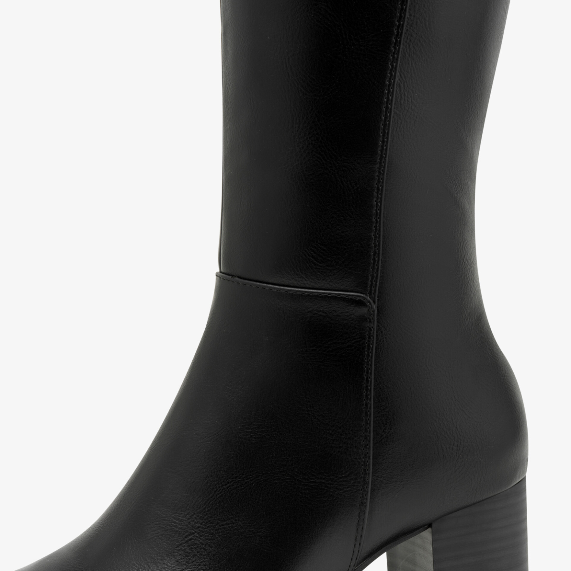 Schwarzer Lederstiefel mit hohem Absatz in eleganter, klassischer Form aus hochwertigem Material