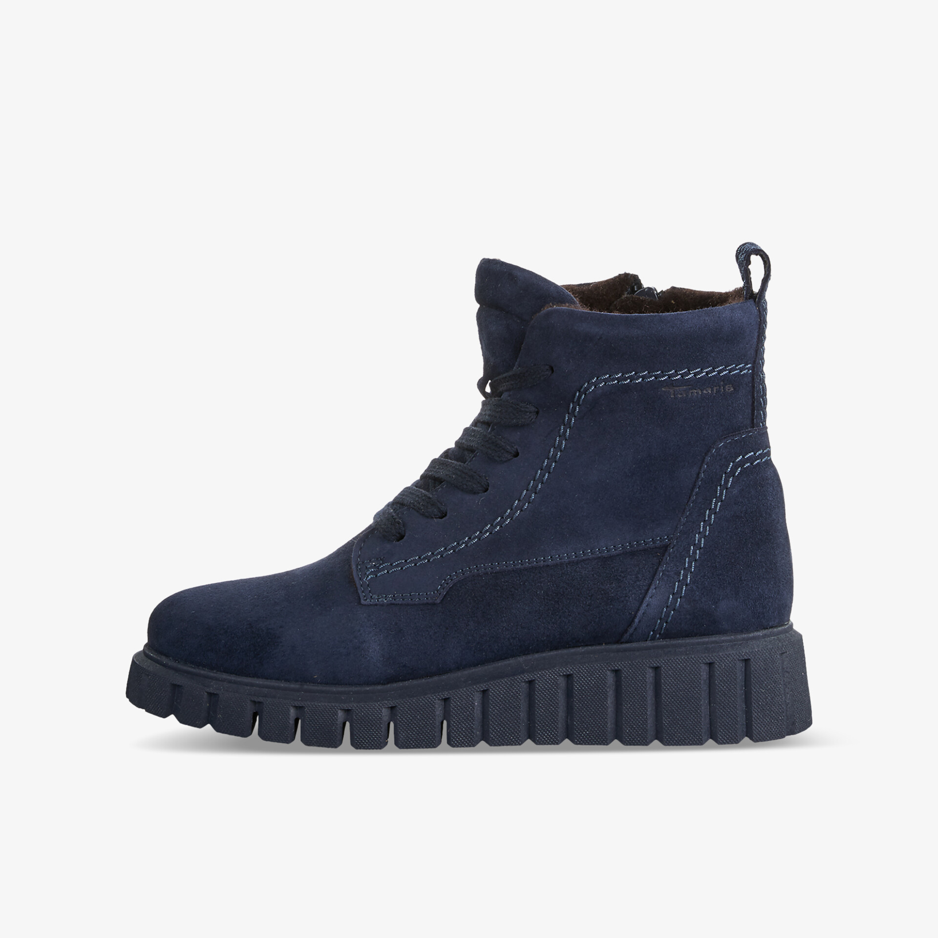 Blauer Winterstiefel mit robuster Sohle und bequemer Passform, ideal für kalte Tage und sicheren Halt