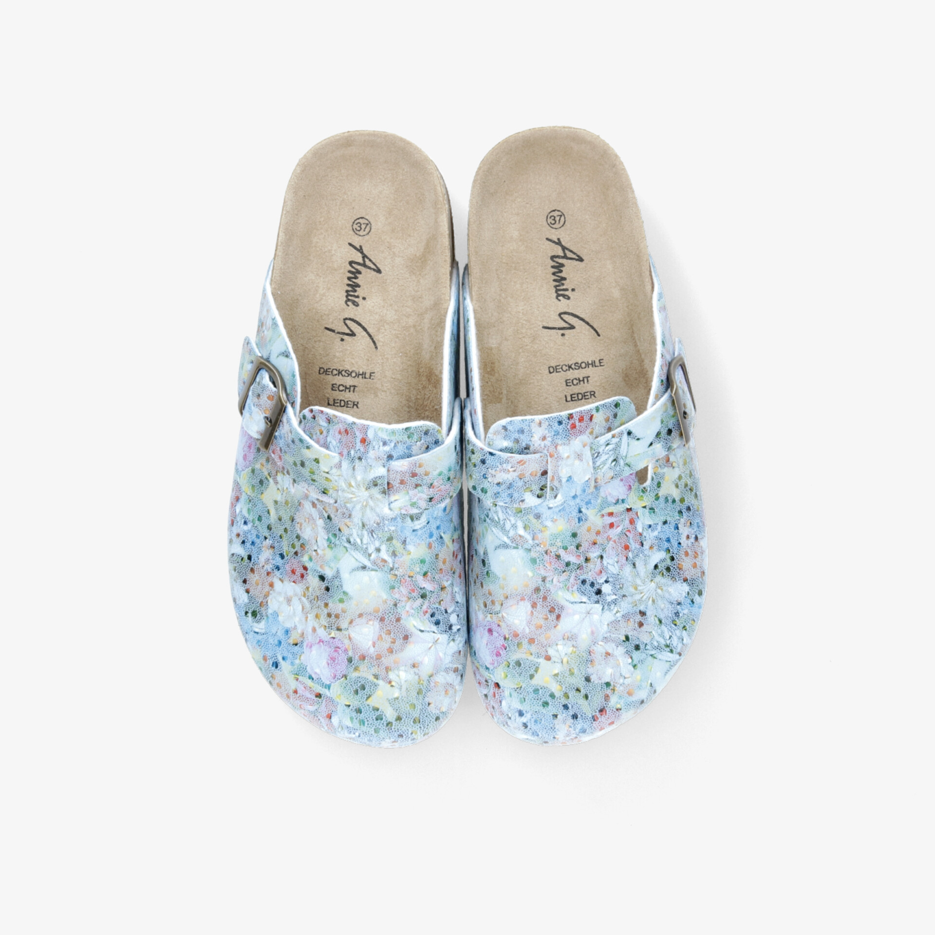 Leichte, bequeme Clogs mit floralem Muster und rutschfester Sohle, ideal für den Alltag.
