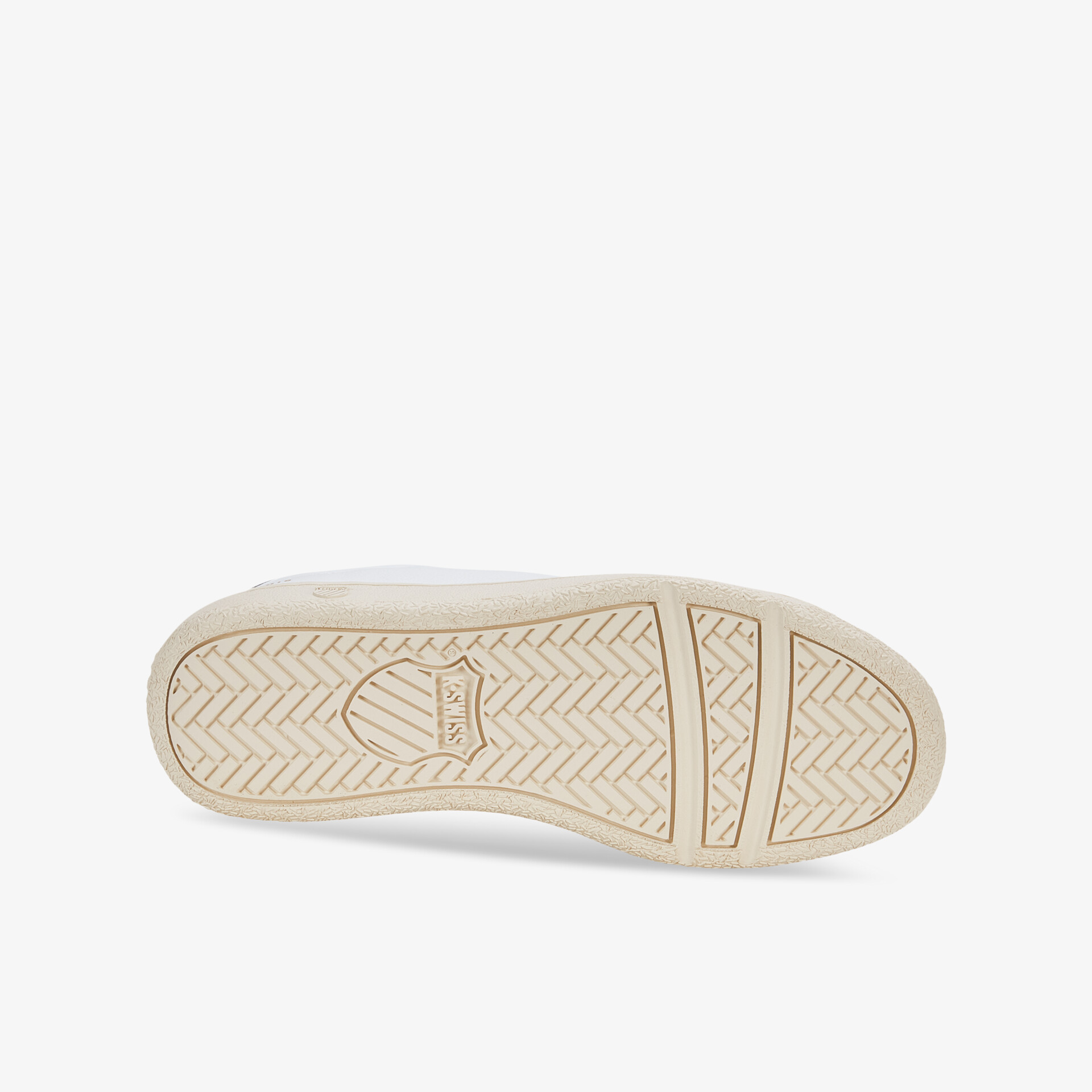 Weiße Sneaker-Sohle mit rutschfestem Muster für optimalen Halt und Komfort bei jedem Schritt.