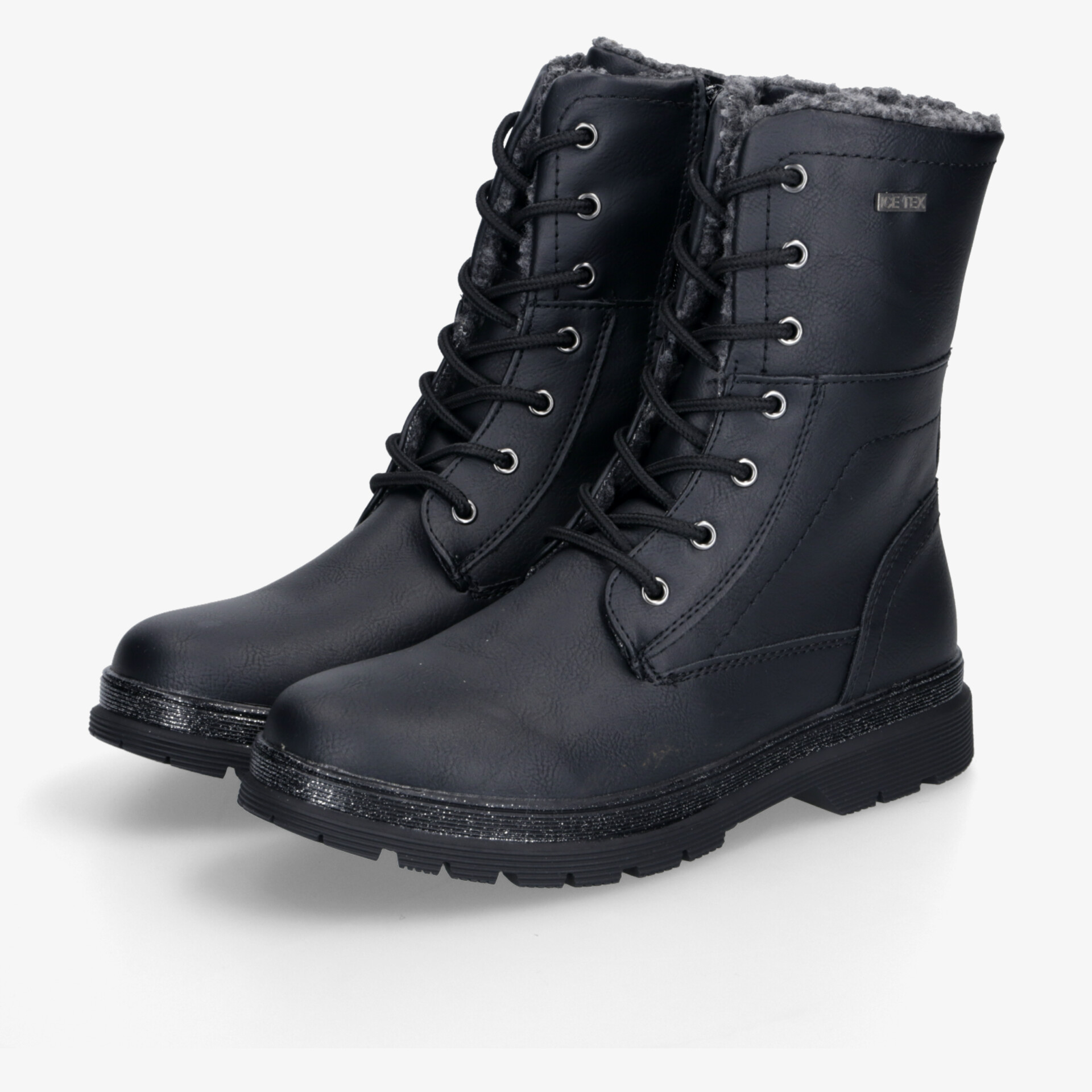 Schwarze Winterstiefel mit warmer Fütterung und stabiler Sohle für optimalen Halt und Komfort.