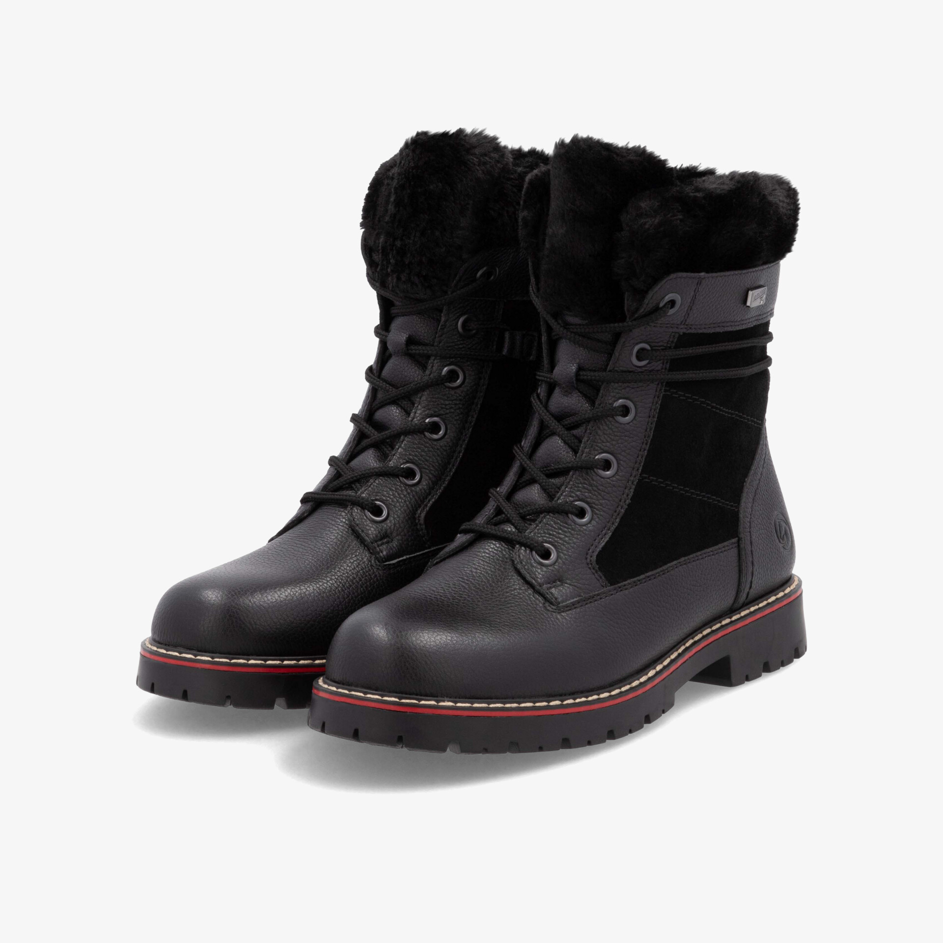 Warme schwarze Winterschuhe mit weichem Fellinnenfutter und robuster Schnürung, ideal für kalte Tage