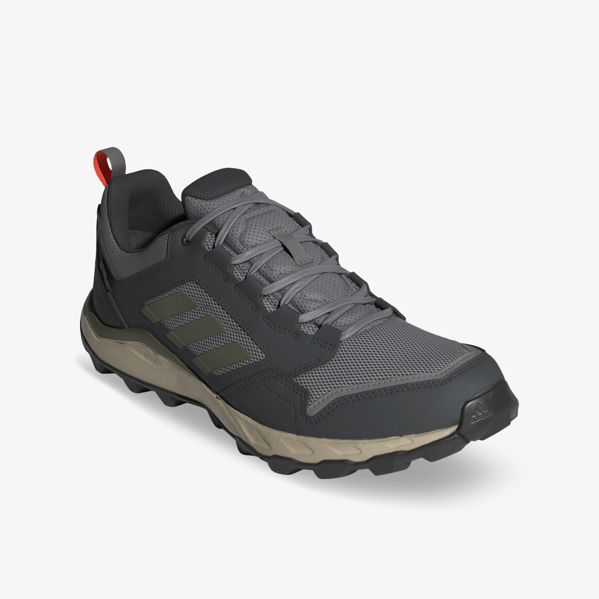 Robuster, atmungsaktiver Trekking-Schuh in Grau und Schwarz mit profilierter, rutschfester Sohle und gepolstertem Schaft