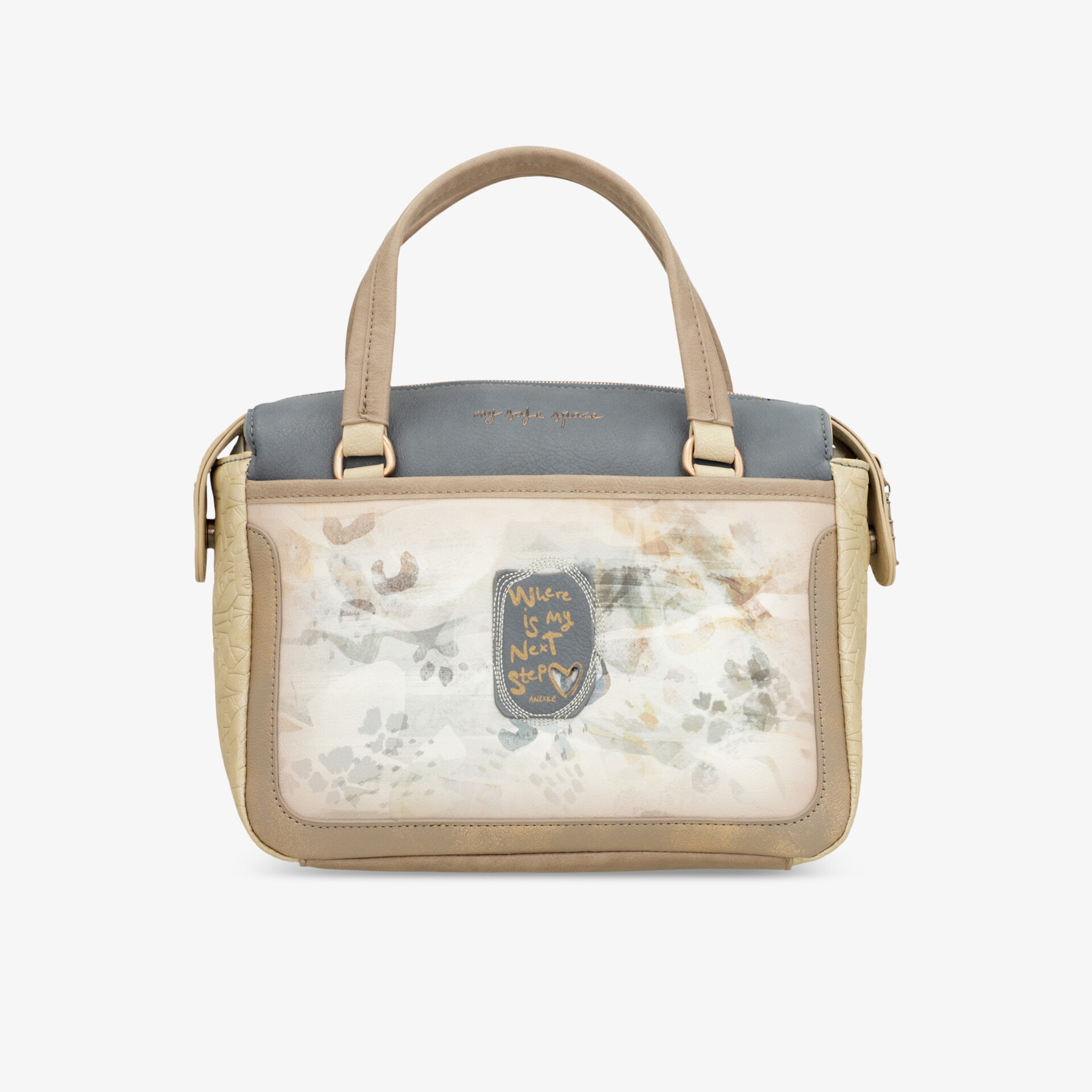 Moderne transparente Handtasche in Beige und Grau mit praktischem Tragegriff und stilvollem Design
