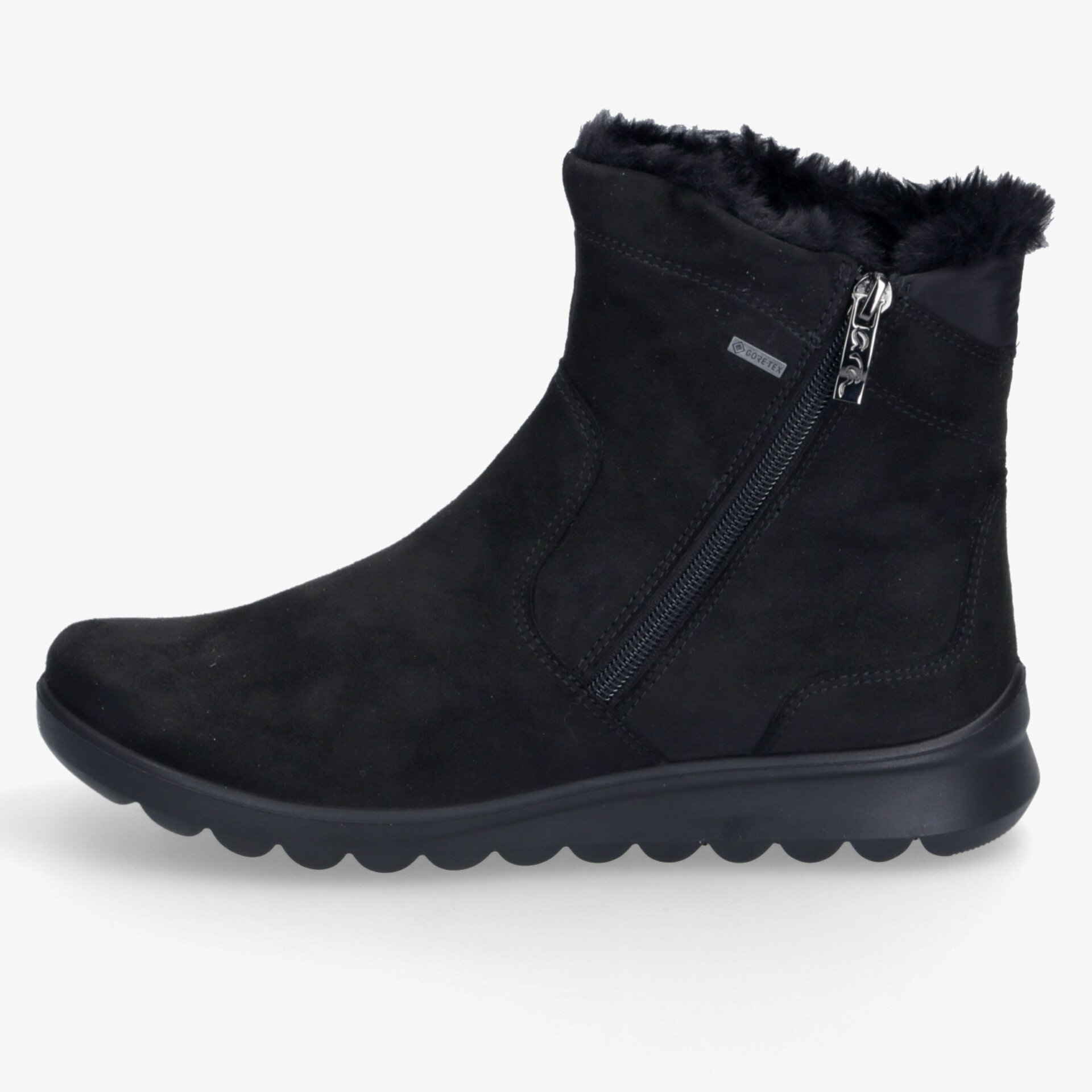 Warme, schwarze Stiefelette mit Reißverschluss, weichem Innenfutter und rutschfester Sohle für hohen Tragekomfort