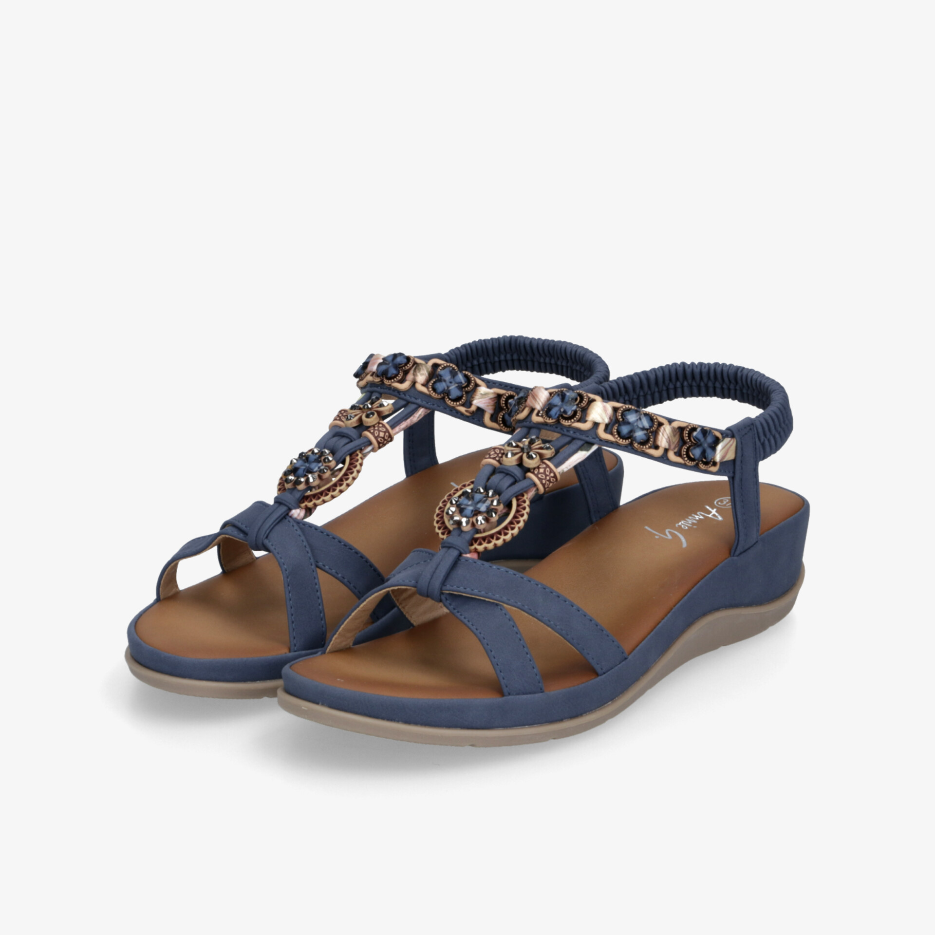 Elegantes blaues Sandalenpaar mit verstellbaren Riemen und weicher, bequemer Sohle für ganztägigen Komfort