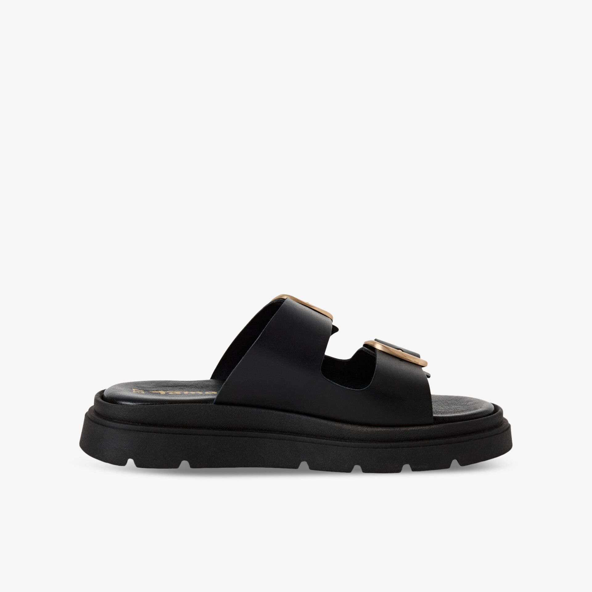 Schwarze Sandale mit verstellbaren Riemen und robuster Sohle für bequemen und sicheren Halt