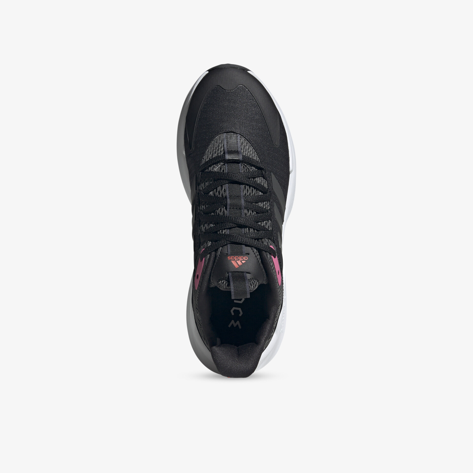 Schwarzer Sneaker von oben, komfortabel und sportlich mit rutschfester Sohle und trendigem Design.
