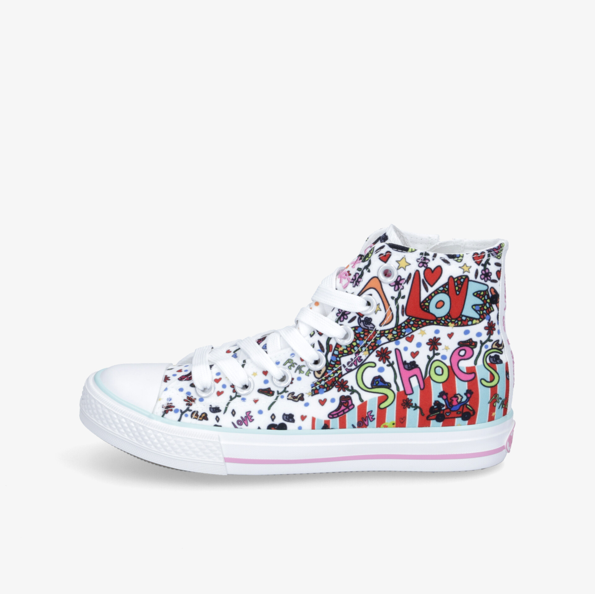 Farbenfroher High-Top Sneaker mit einzigartigem Design und bequemem Tragekomfort.