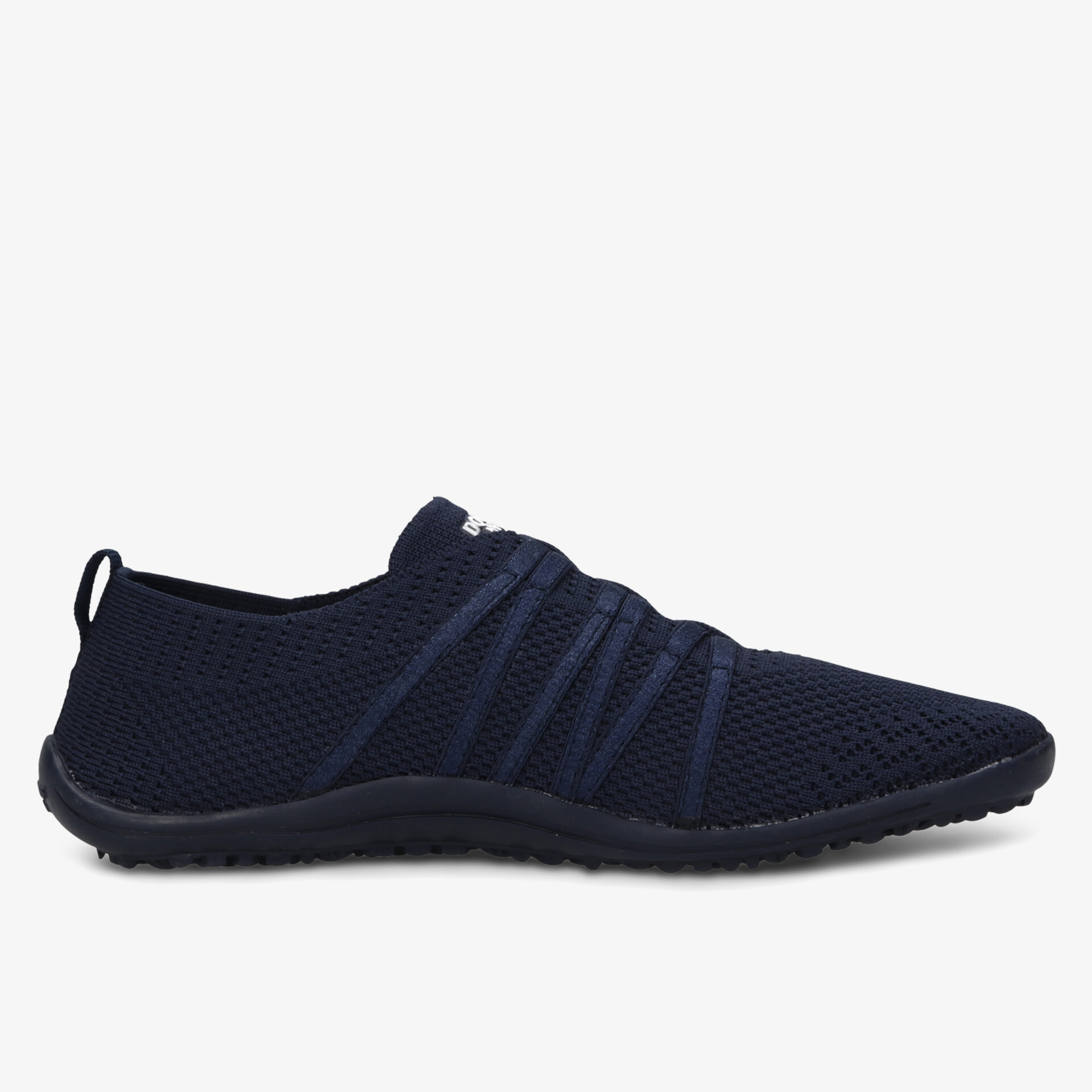 leichter dunkelblauer Schuh mit atmungsaktivem Material und flexibler rutschfester Sohle seitliche Ansicht