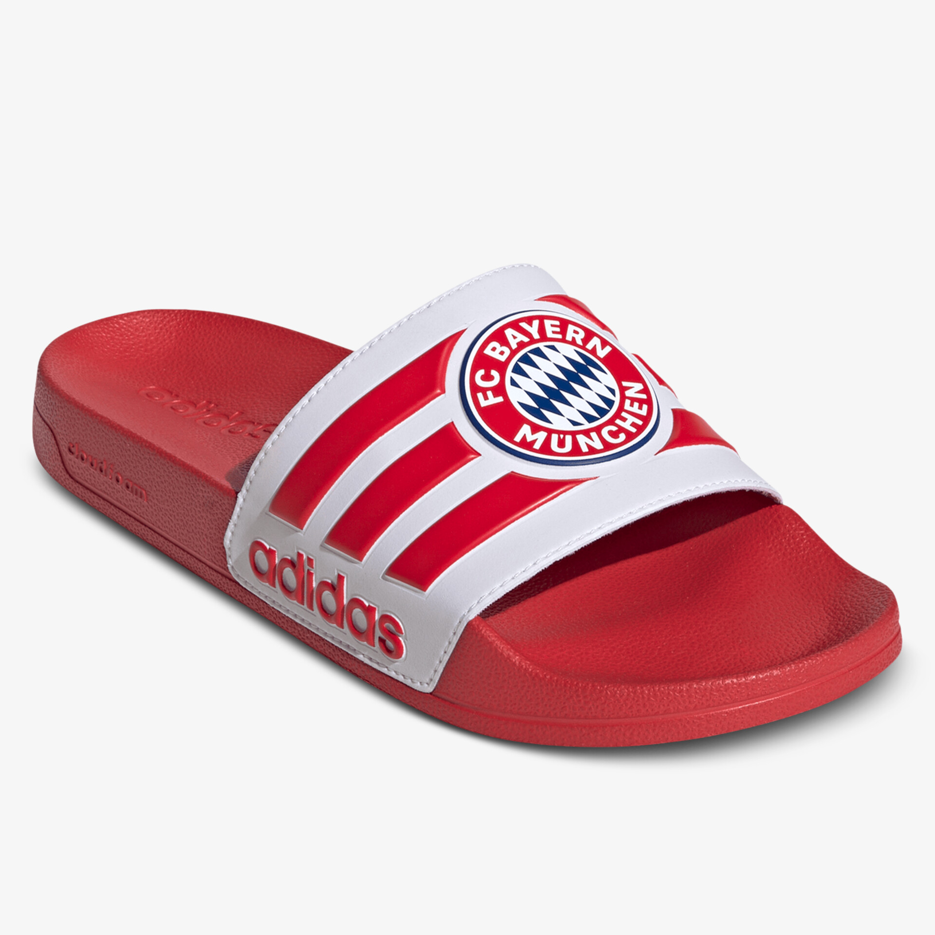 Sportliche rot-weiße Adidas FC Bayern München Sandale mit offenem Zehenbereich und bequemem Design