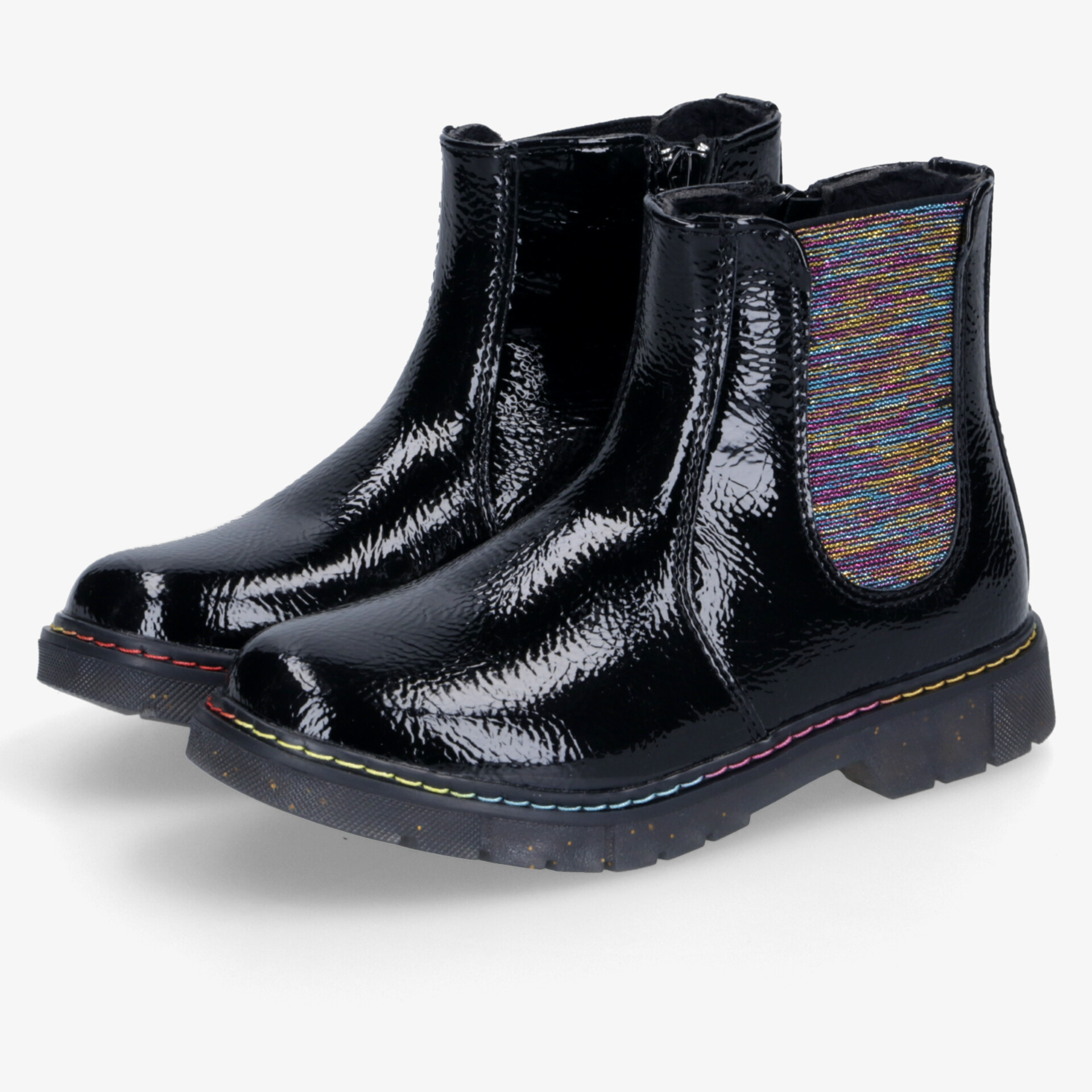 Glänzende schwarze Chelsea Boots mit elastischen Einsätzen und robuster Gummisohle, eleganter und bequemer Schnitt