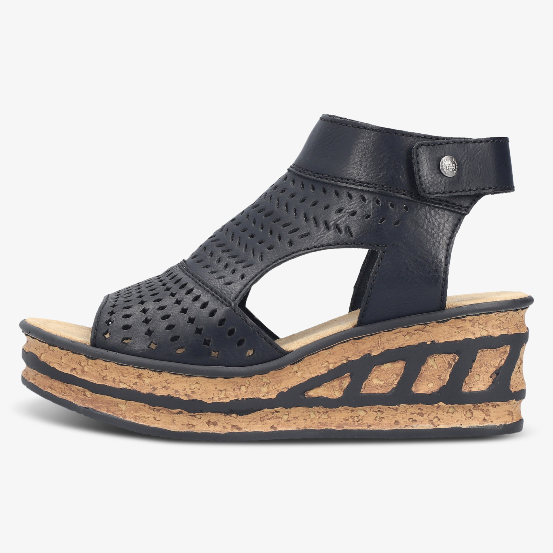 Bequeme Keilsandalette aus schwarzem Leder mit atmungsaktivem Design und rutschfester Korksohle