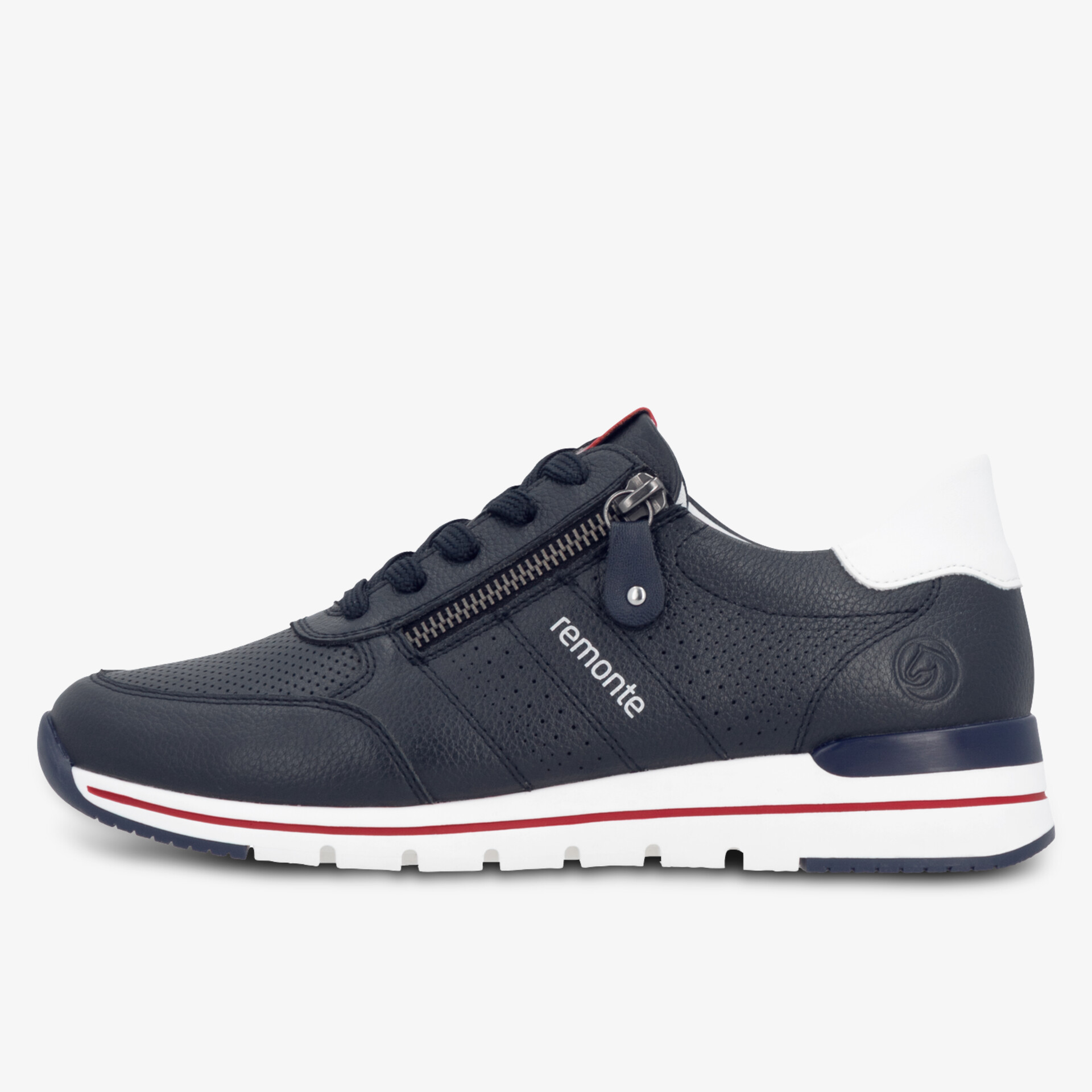 Moderner Sportschuh in navy mit weißem Absatz, bequemer Innenkomfort und rutschfeste Sohle für optimalen Halt