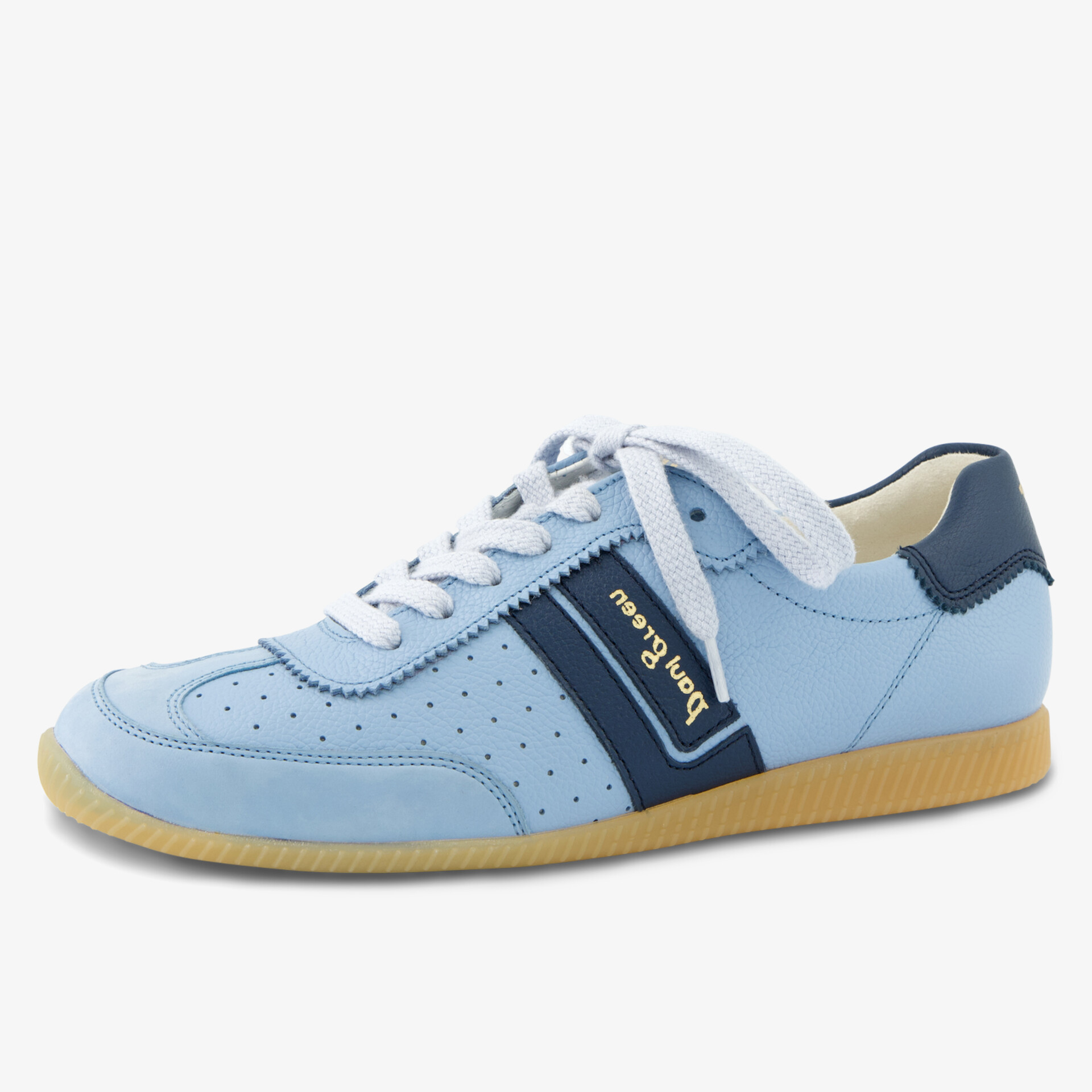 Sportlicher Schuh mit blauem Obermaterial und kontrastierender Sohle. Perfekt für täglichen Komfort.