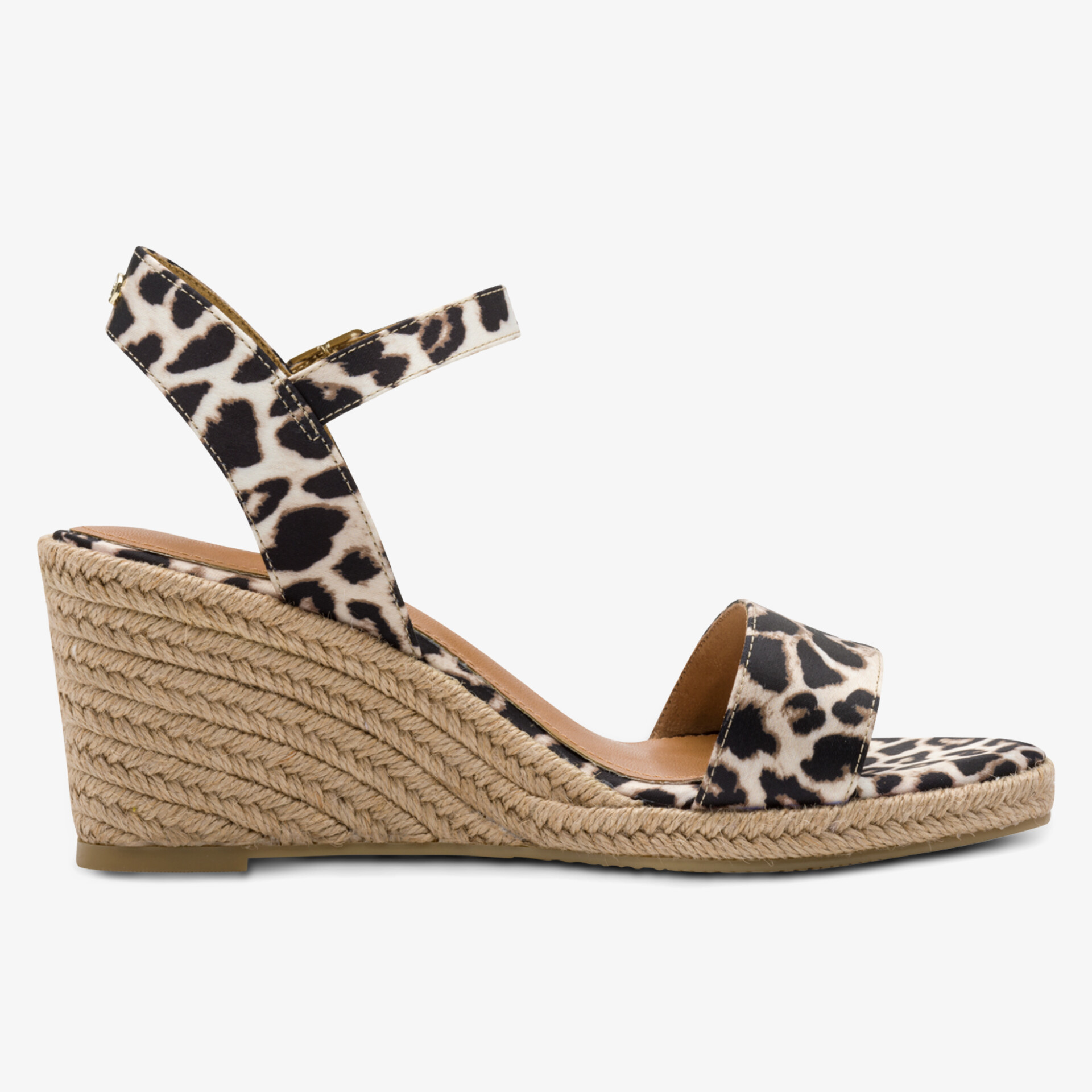 Stylische Keilsandale mit Leopardenmuster und bequemen Riemen für angesagte Auftritte.