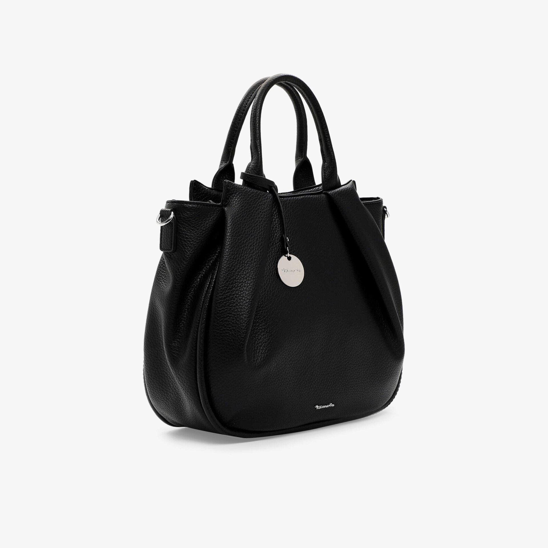 Modische schwarze Ledertasche mit stabilen Henkeln und geräumigem Innenfach, ideal für Alltag und besondere Anlässe