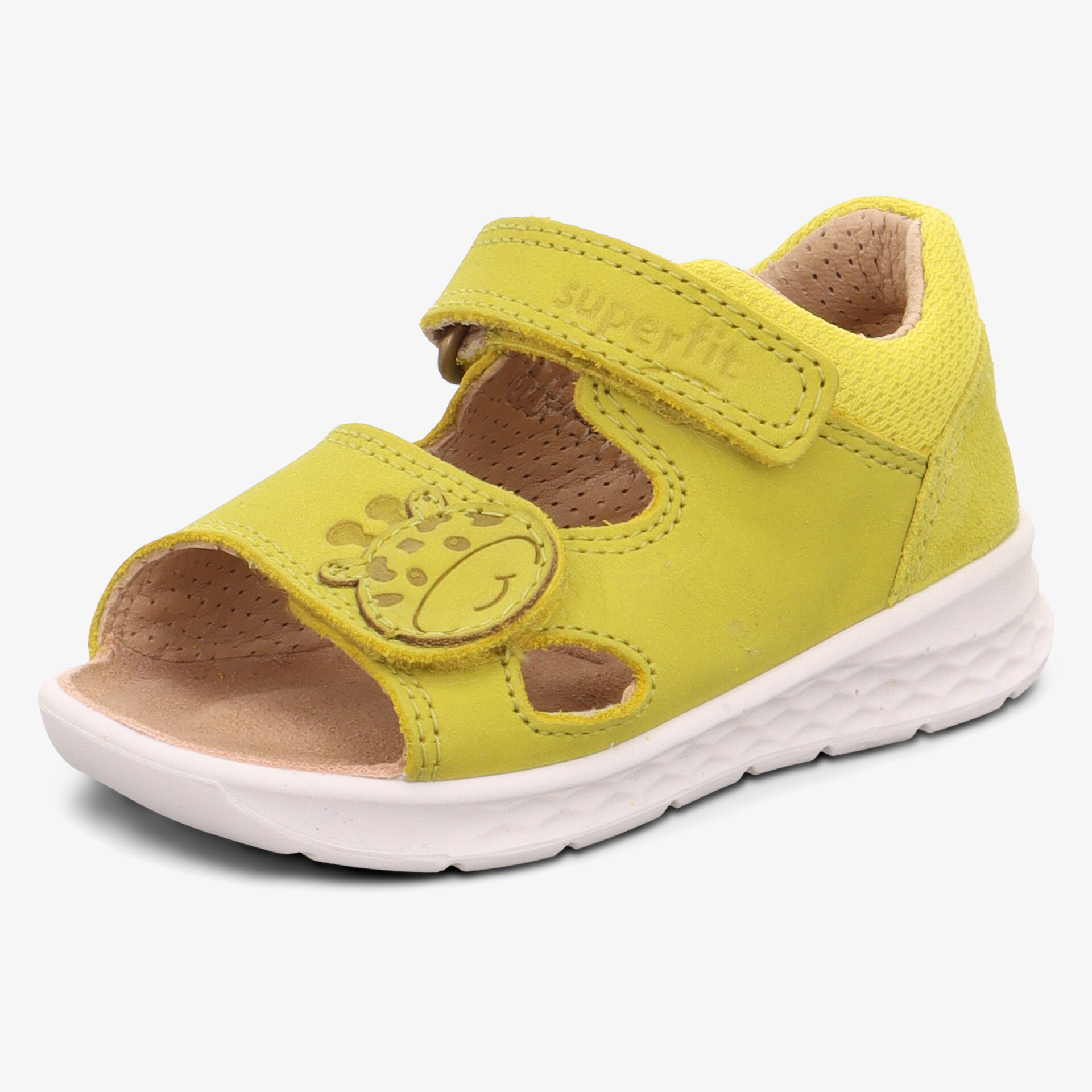Gelbe Kinder-Sandale mit Klettverschluss und flexibler, bequemer Sohle für angenehmes Tragegefühl