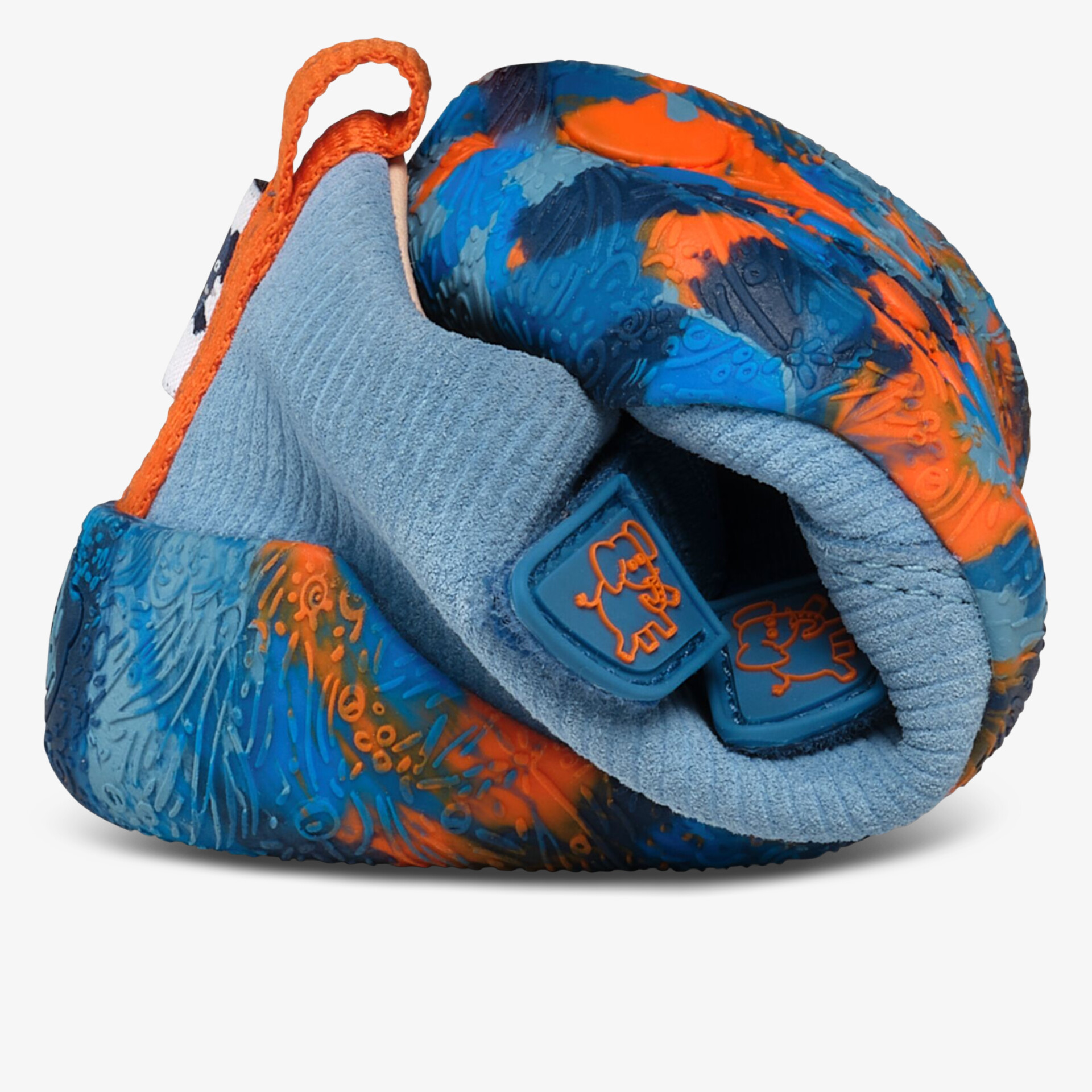 Flexibler, faltbarer Schuh in auffälligem blau-orange Design, leicht und komfortabel