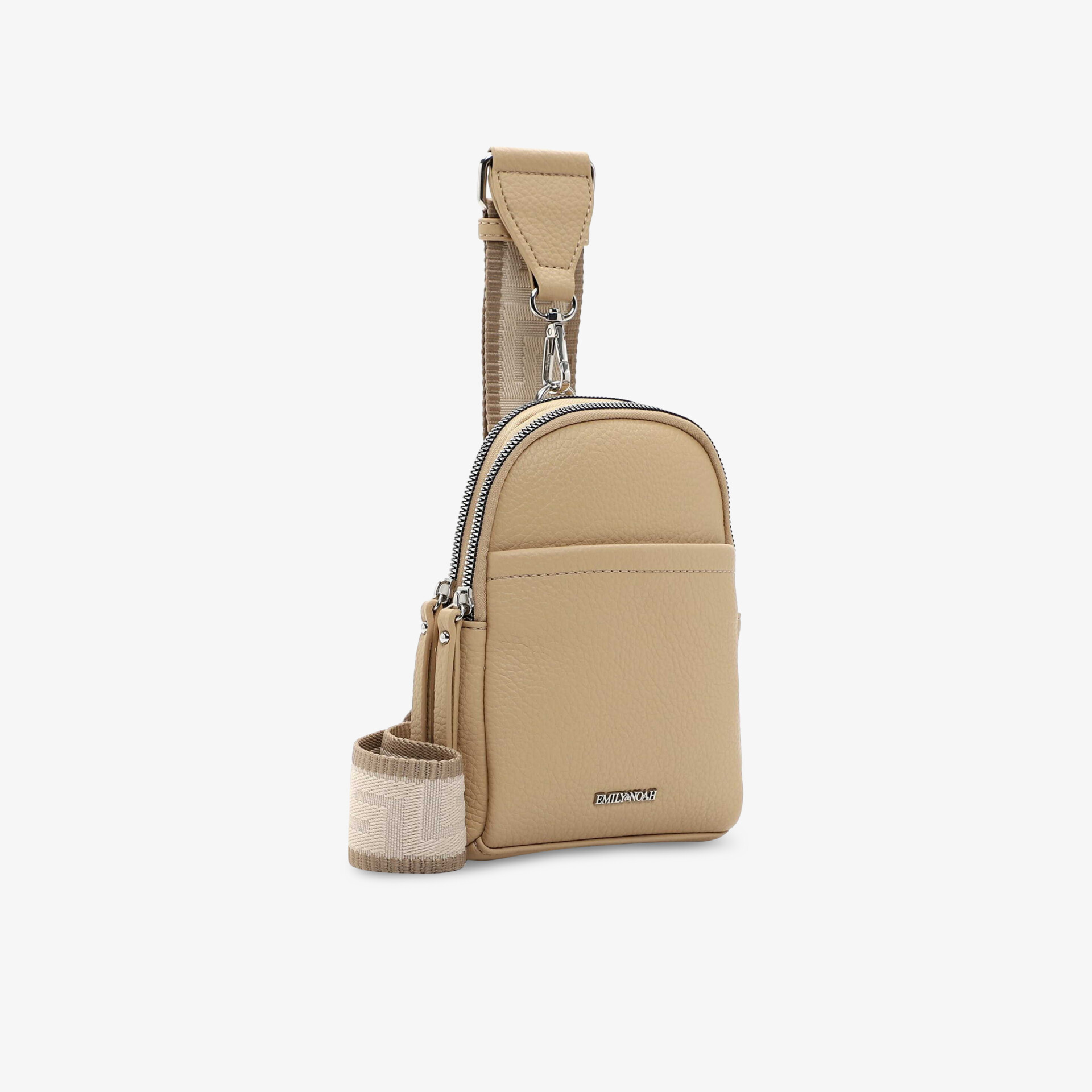 Beige Slingbag mit verstellbarem Gurt, kompakt und vielseitig, modernes Design, praktischer Reißverschluss