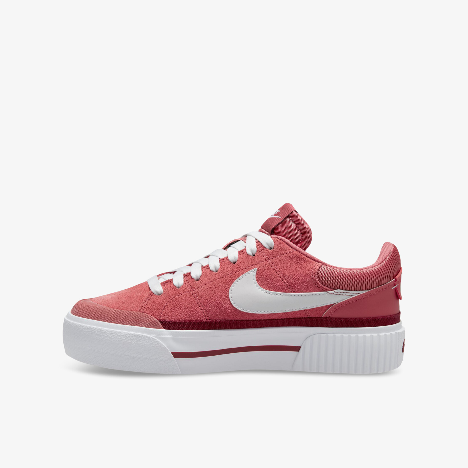 Sportlicher rot-weißer Sneaker mit kontrastierendem Swoosh-Logo und rutschfester Sohle.