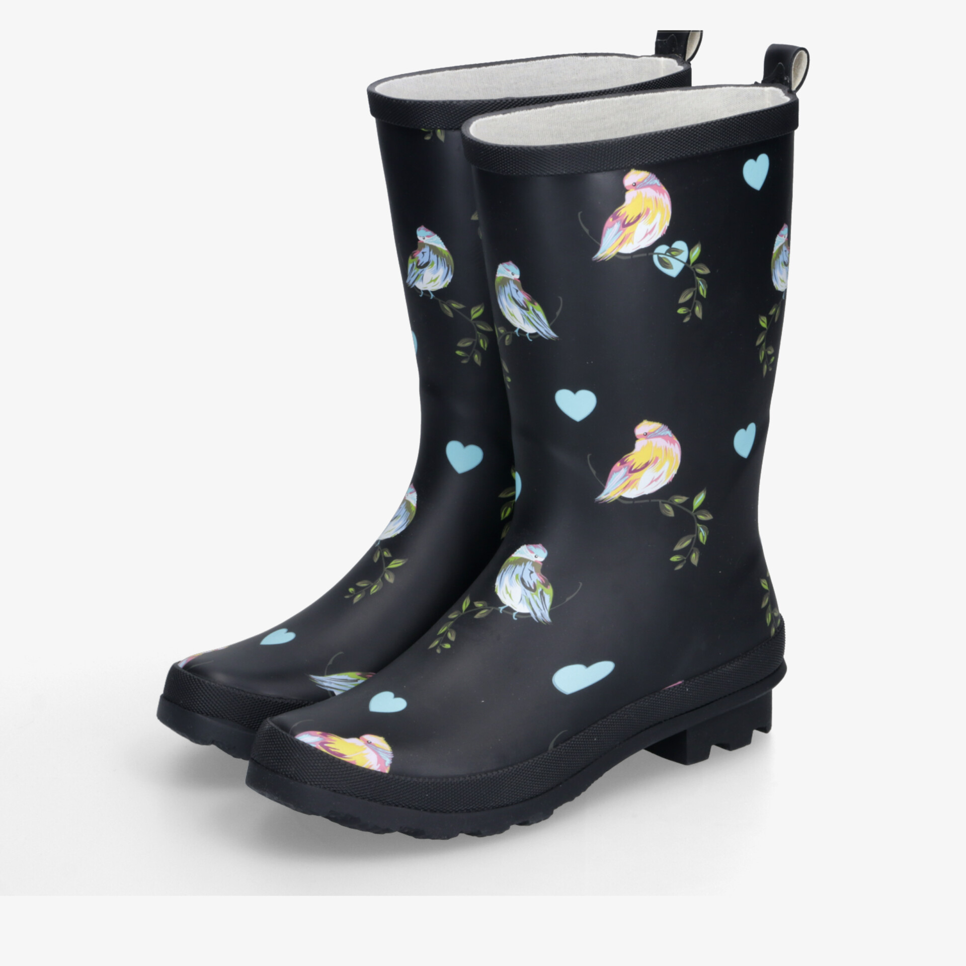Wasserdichte, robuste Gummistiefel mit bunten Vogelmotiven und rutschfester Sohle für sicheren Halt