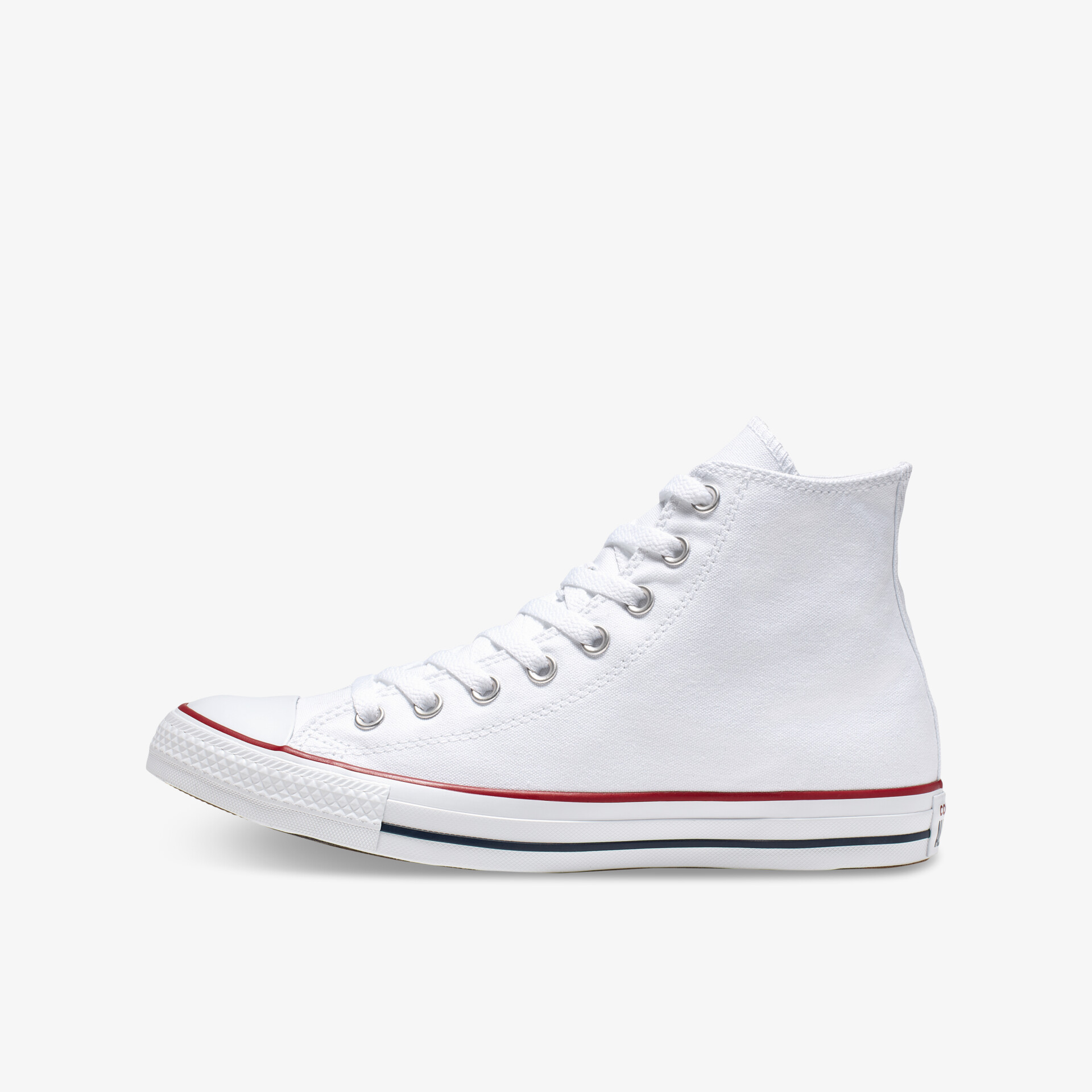 Weißer hoher Turnschuh in klarer Seitenansicht mit strapazierfähigem, leichtem Material und klassischem Design