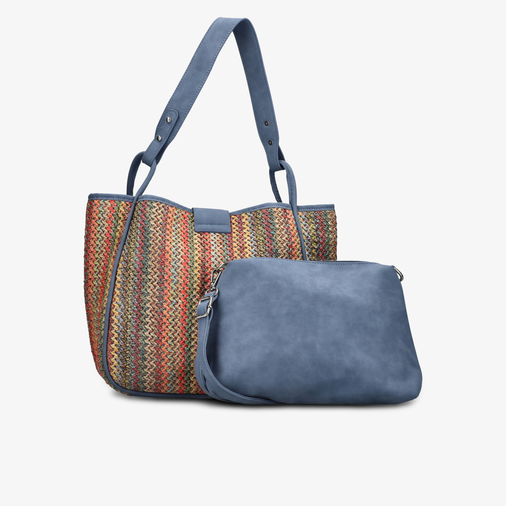 Modische blaue Handtasche mit passender kleiner Tasche, vielseitig und geräumig für Alltag und Freizeit