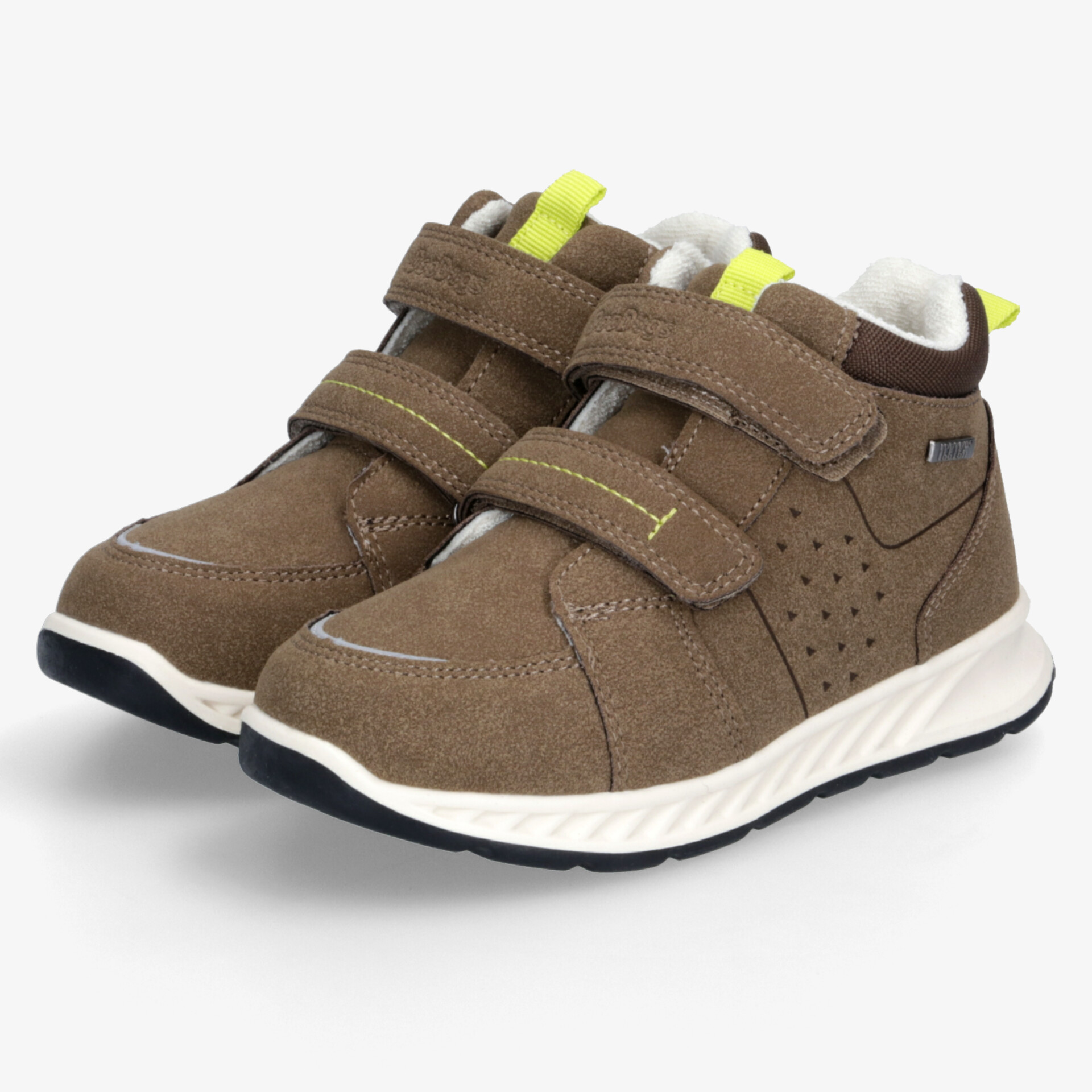 Sportliche braune Kinderschuhe mit Klettverschluss, gepolsterter Innenseite und rutschfester Sohle für optimalen Halt