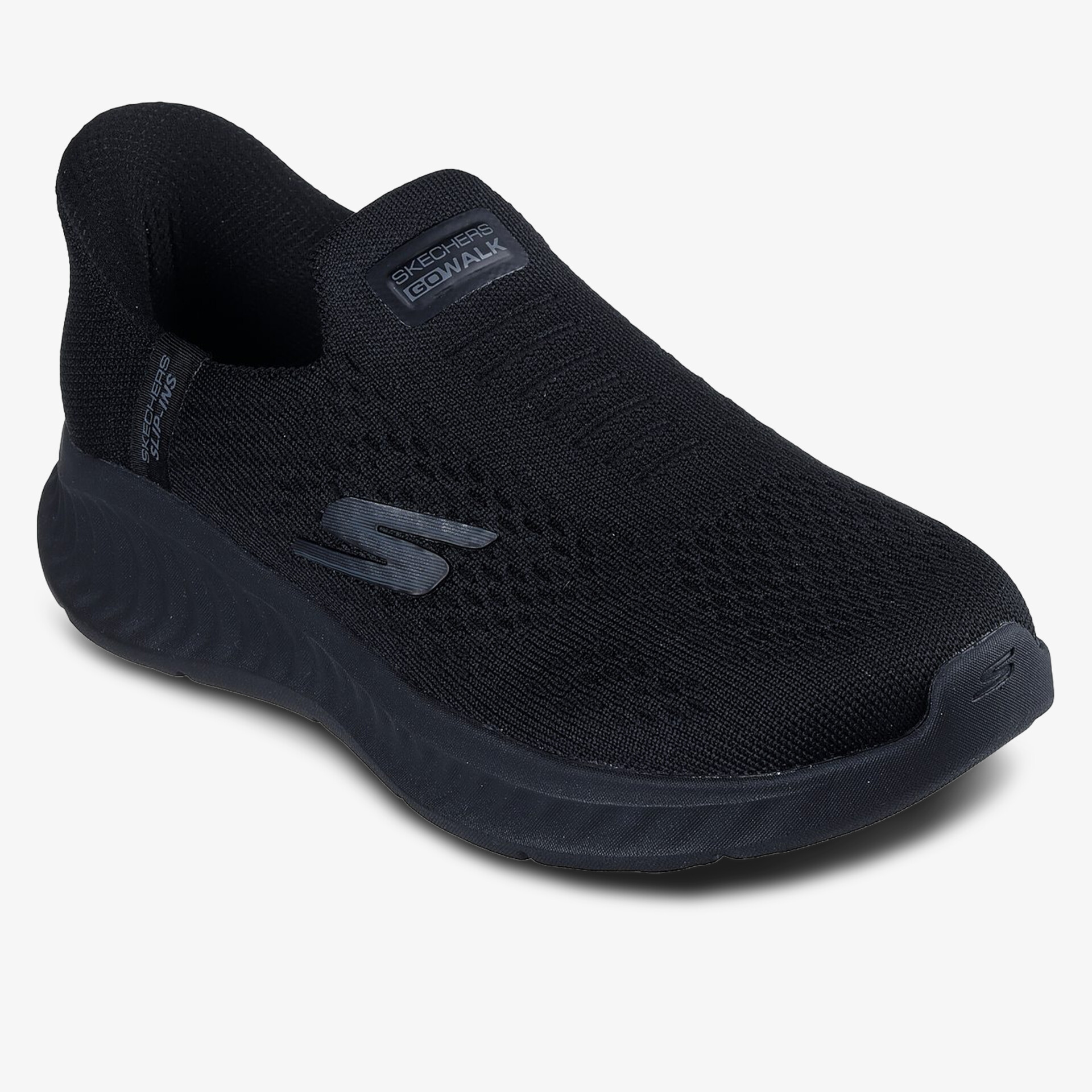 Schwarzer Schuh mit atmungsaktivem Material und rutschfester Sohle für hohen Tragekomfort.