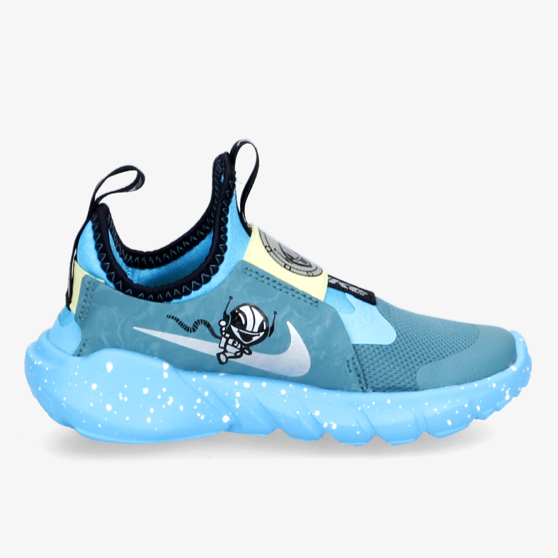 Moderner blauer Sneaker mit gepolsterter Sohle, sportlichem Design und elastischen Verschlüssen.