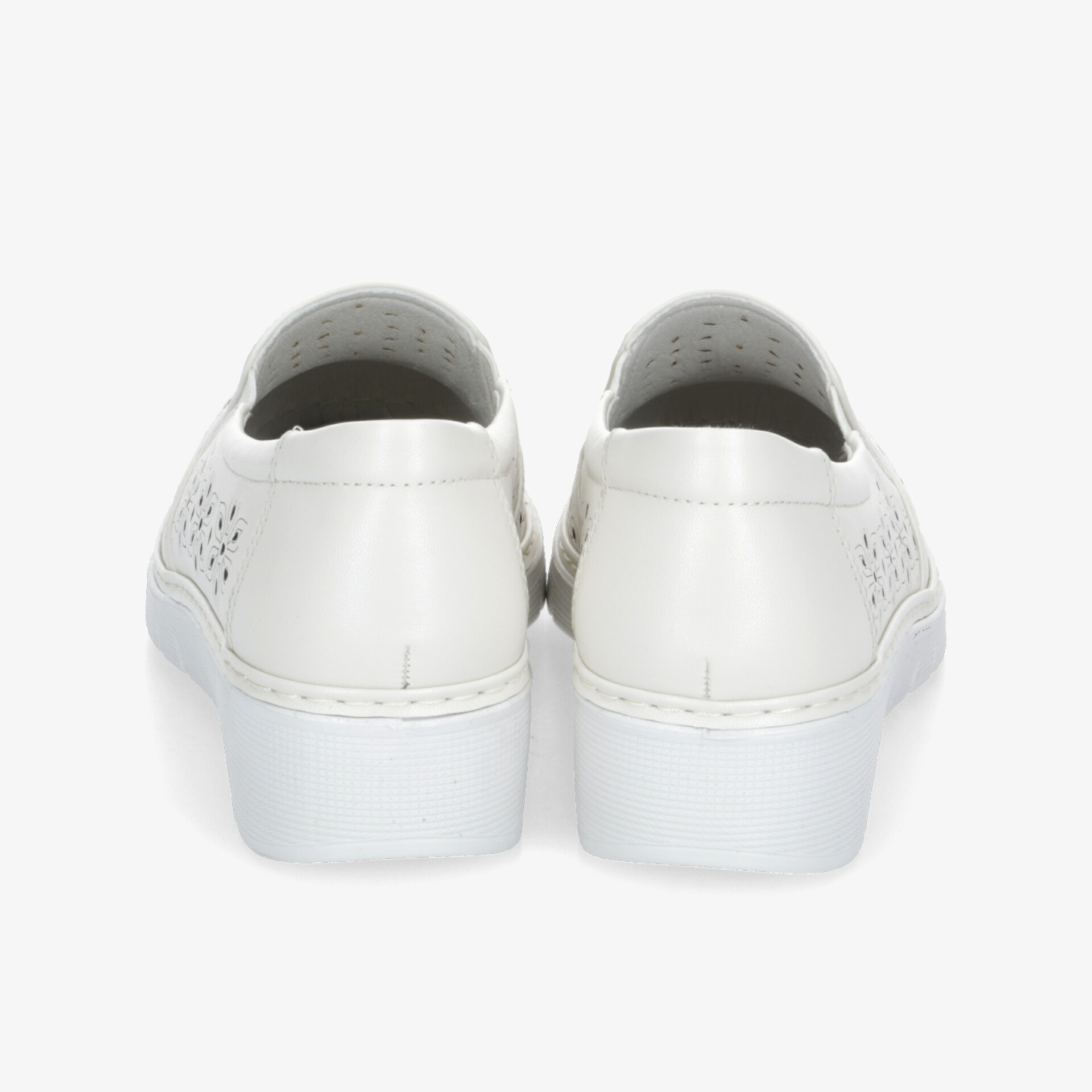 Moderne weiße Schuhe in Rückansicht, bequem und robust mit atmungsaktivem Material für optimalen Tragekomfort