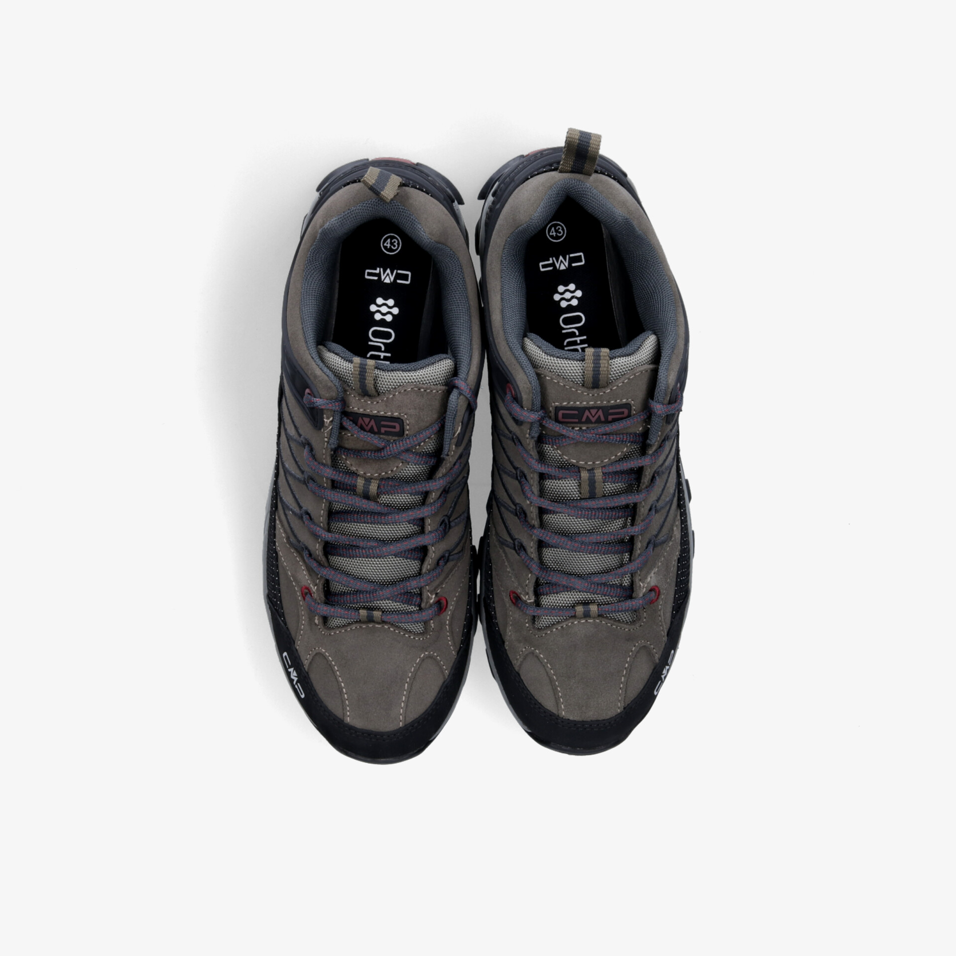Robuste und bequeme Trekking-Schuhe in Grau-Schwarz mit gepolsterter Innensohle und stabiler Schnürung, Paar Ansicht