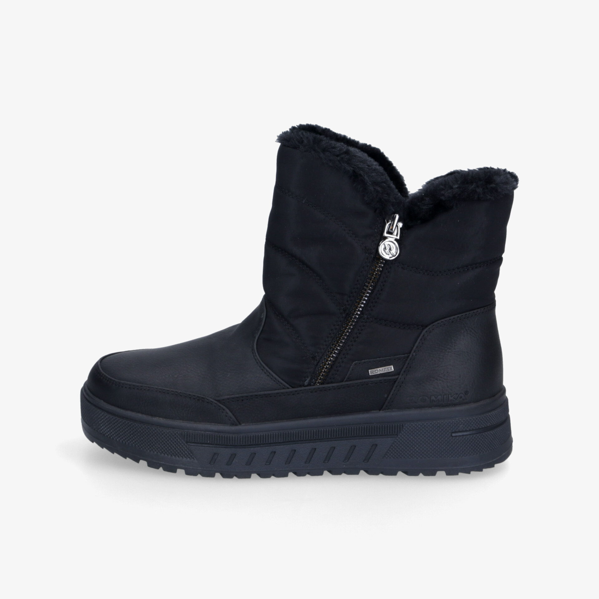 Warmer schwarzer Winterboot mit wasserabweisendem Material und rutschfester Sohle, komfortabel und isoliert