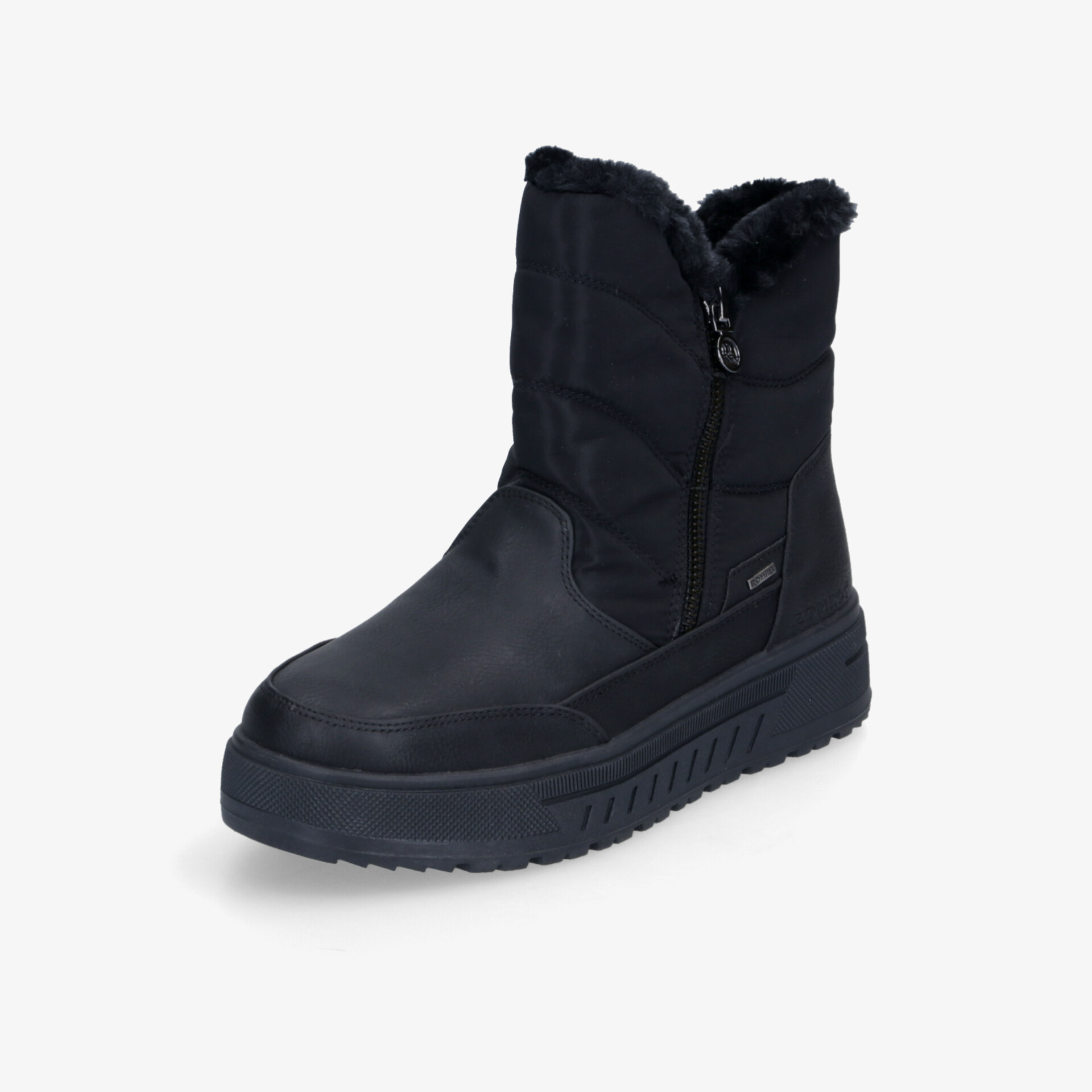 Schwarzer Winterstiefel mit warmer Innenfütterung, wasserabweisendem Material und rutschfester Profilsohle