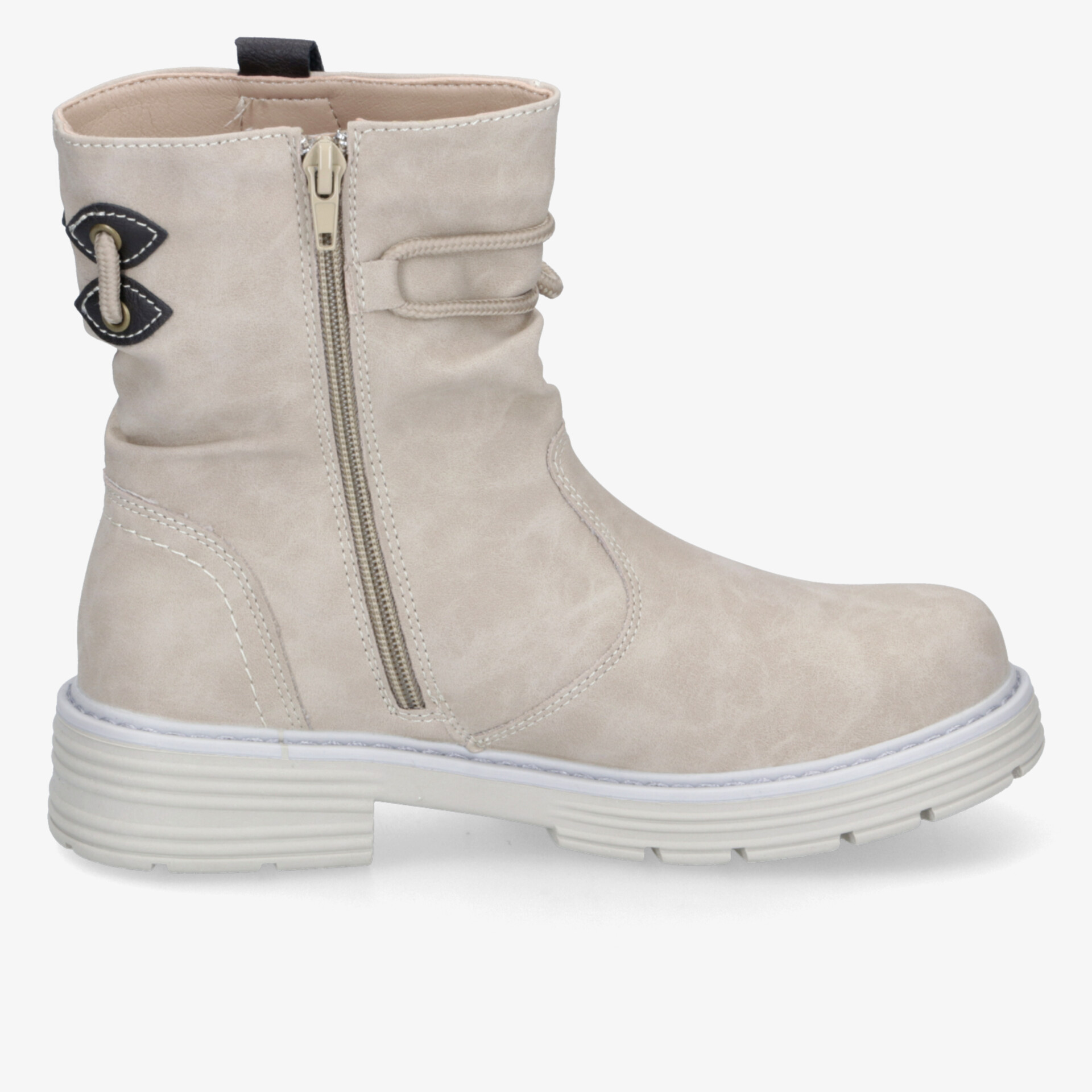 Beiger Stiefel mit seitlichem Reißverschluss und komfortabler, rutschfester Sohle für optimalen Halt und Tragekomfort