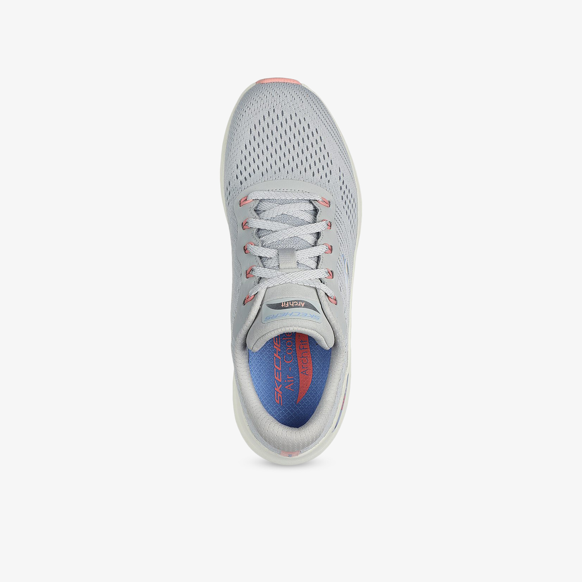 Leichter Sportschuh mit atmungsaktivem Mesh und stoßdämpfender Sohle in weiß und blau, Draufsicht