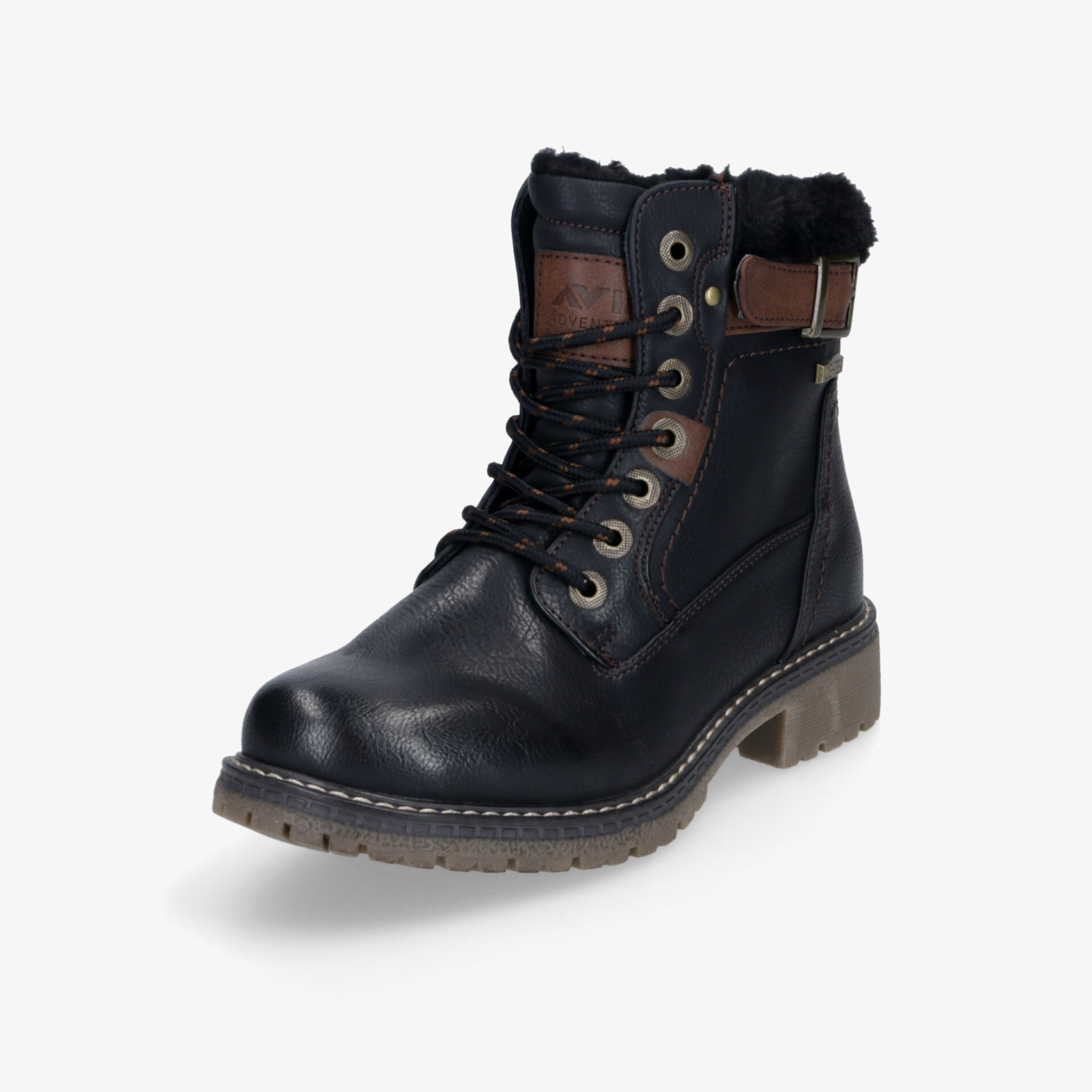 Robuster schwarzer Stiefel mit warmer Innenfütterung, stabiler Schnürung und profilierter rutschfester Sohle