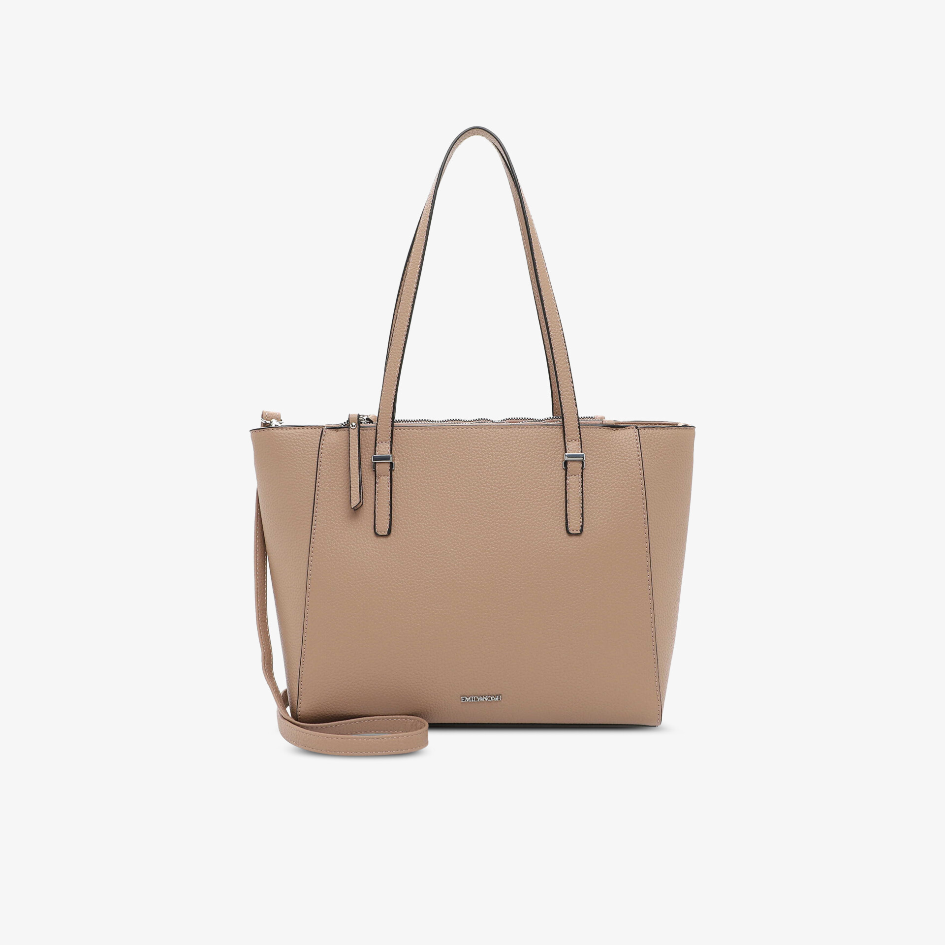 Beige Handtasche mit schlichtem Design, großem Stauraum und langen Henkeln für vielseitigen Einsatz.