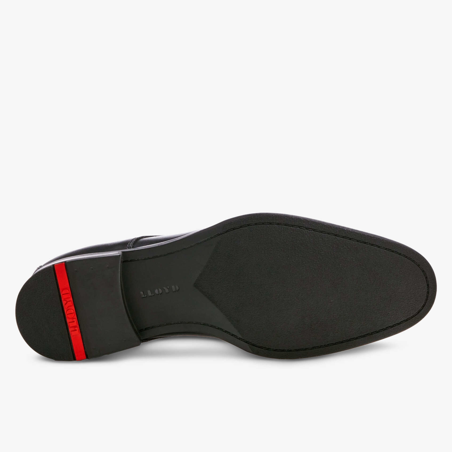 Elegante schwarze Schuhsohle mit rotem Akzent, rutschfest und robust für sicheren Halt bei jedem Schritt