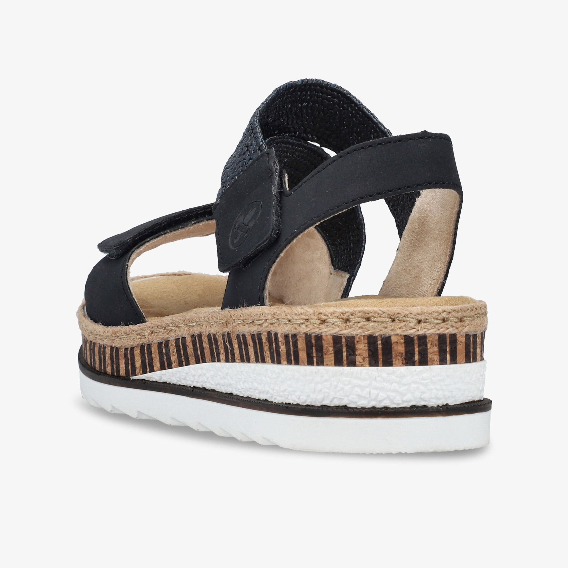 Schwarze Sandale mit bequemer Polsterung und rutschfester Plateau-Sohle, verstellbarer Klettverschluss für sicheren Halt