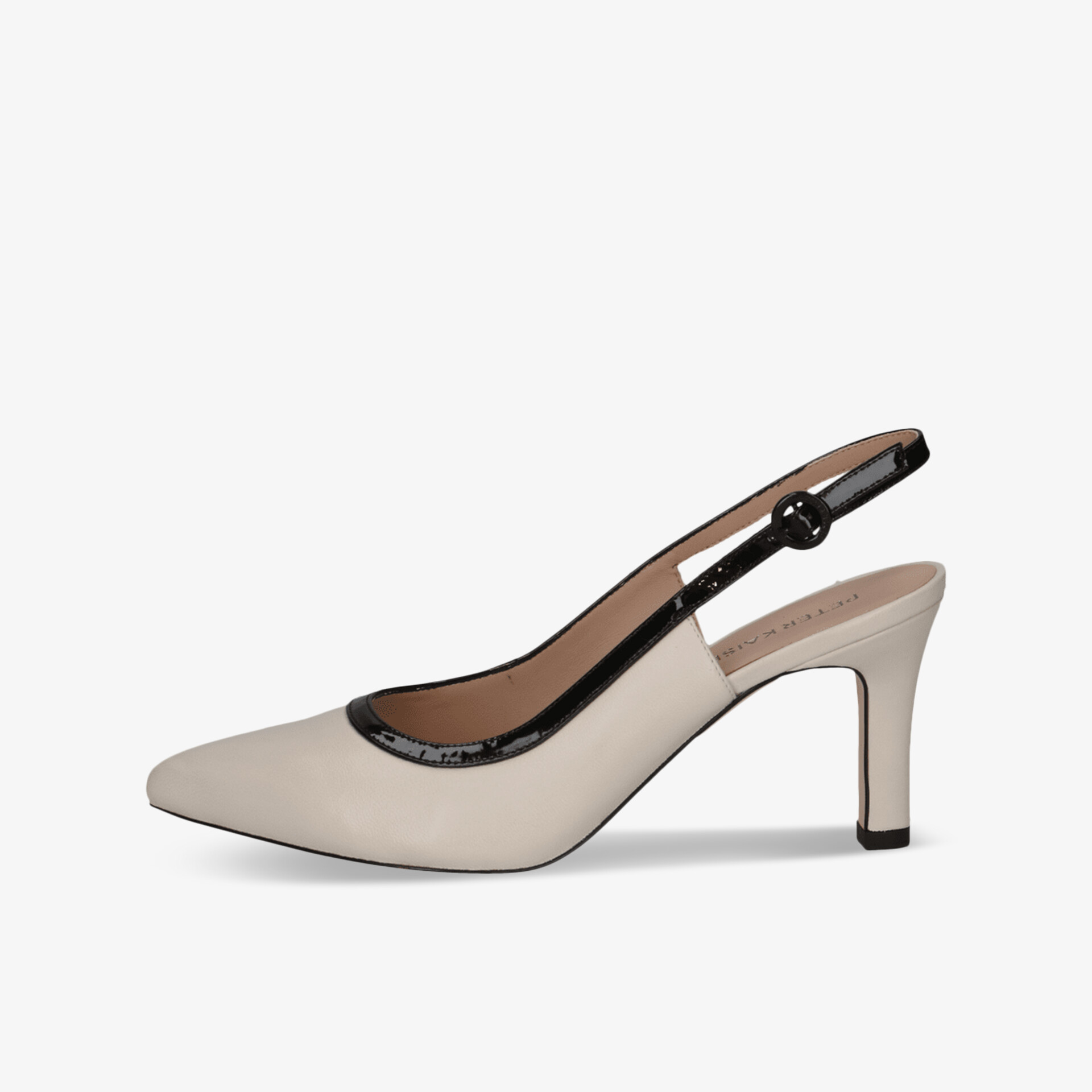 Eleganter beiger Slingback Schuh mit hohem Absatz und spitz zulaufender Zehenpartie, stilvoll und bequem
