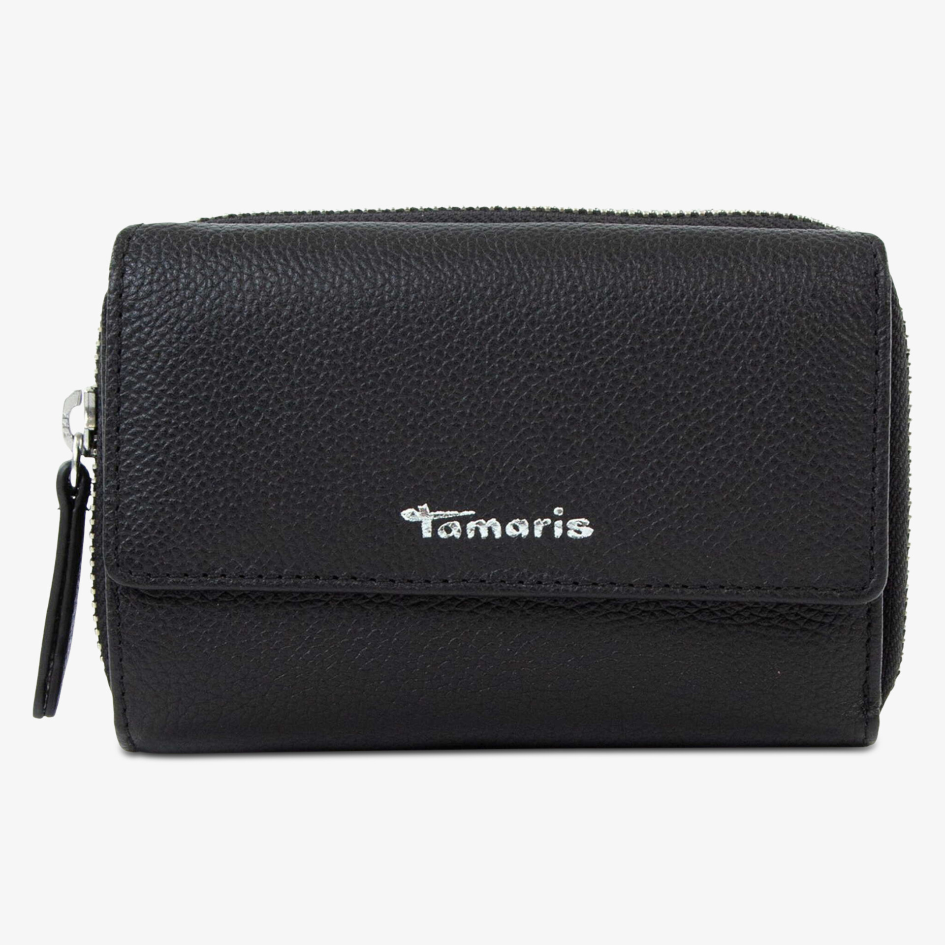 Kompakte schwarze Ledergeldbörse mit Reißverschluss, elegant und robust für den täglichen Gebrauch