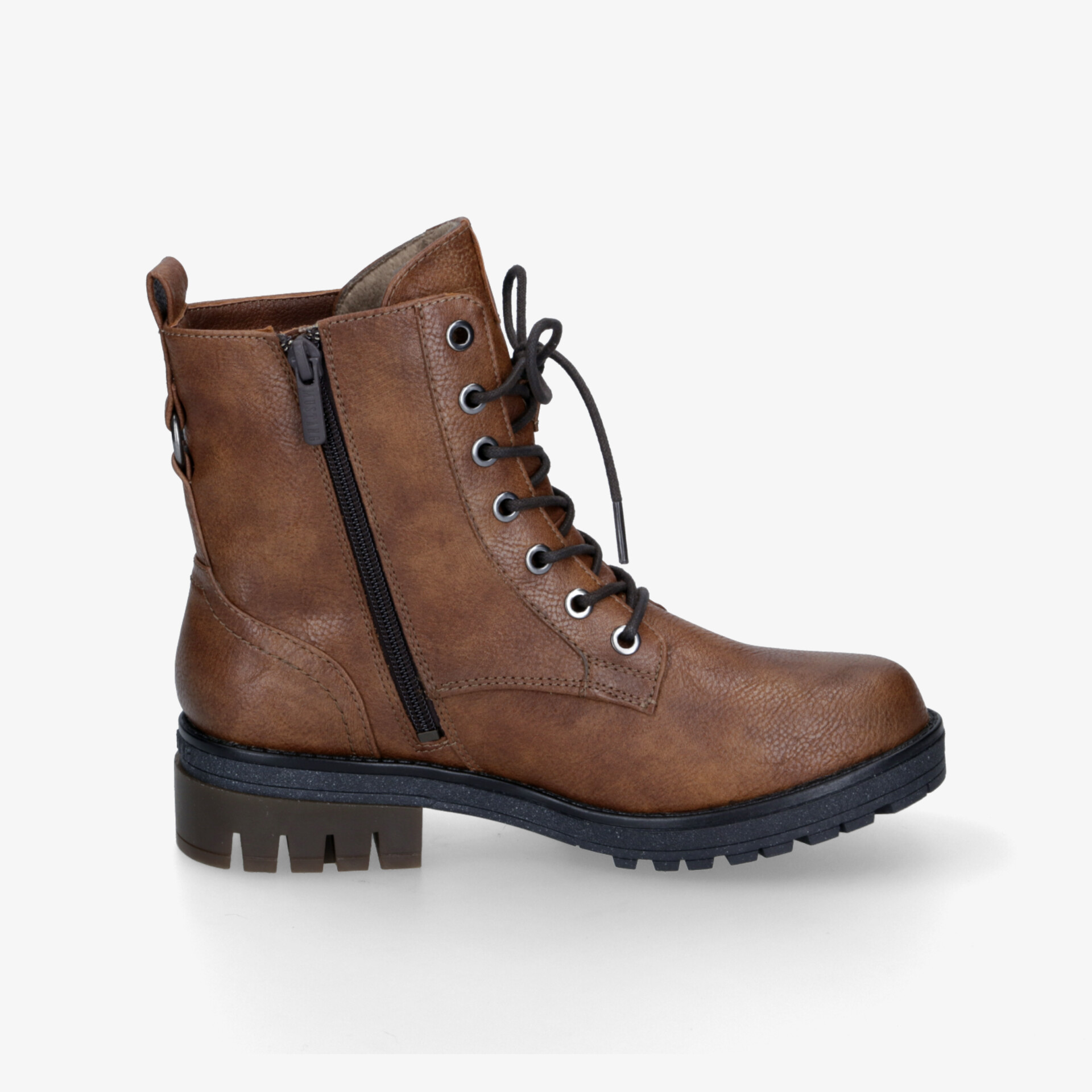 Robuster brauner Stiefel mit Schnürung und seitlichem Reißverschluss, bequeme passform und profilierte rutschfeste Sohle