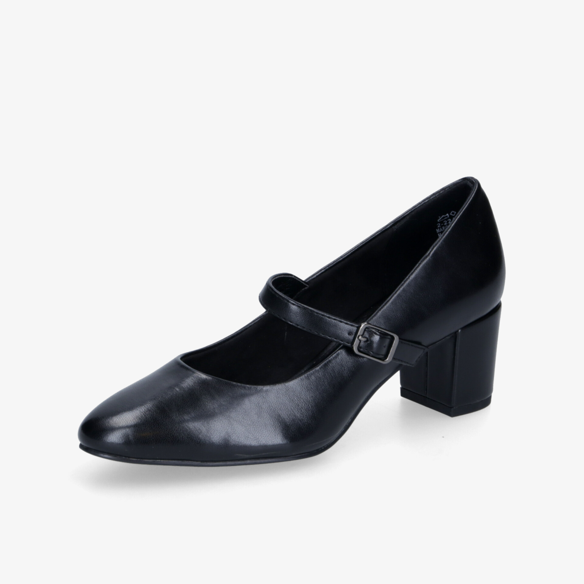 Schwarzer eleganter Pumps aus Glattleder mit verstellbarem Riemen und mittelhohem Blockabsatz für vielseitigen Komfort