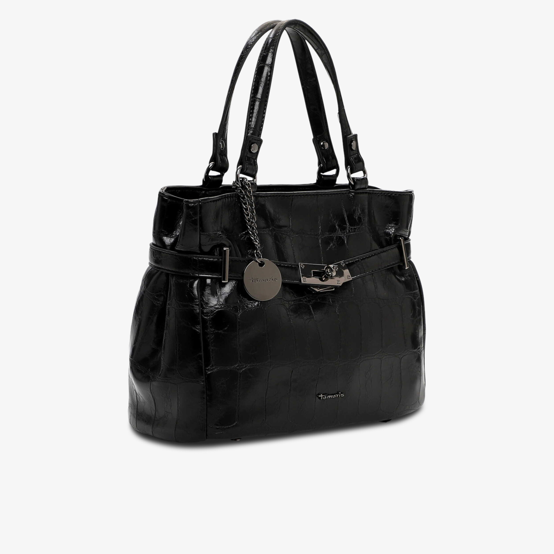 Elegante schwarze Handtasche aus hochwertigem Leder mit geräumigem Innenfach und stabilen Tragegriffen