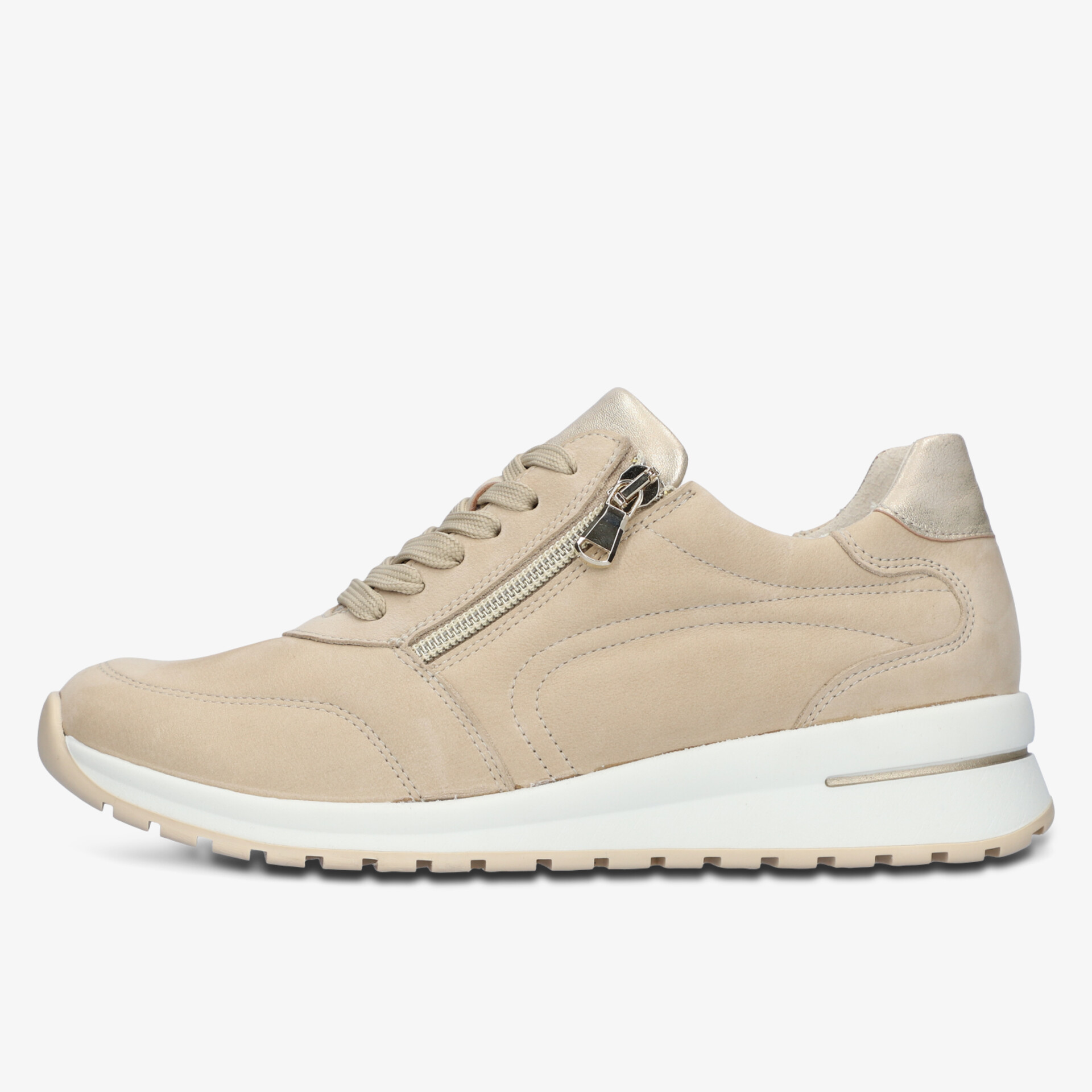 Bequemer Sneaker in neutraler Farbe mit seitlichem Reißverschluss und leichter profillierter Sohle