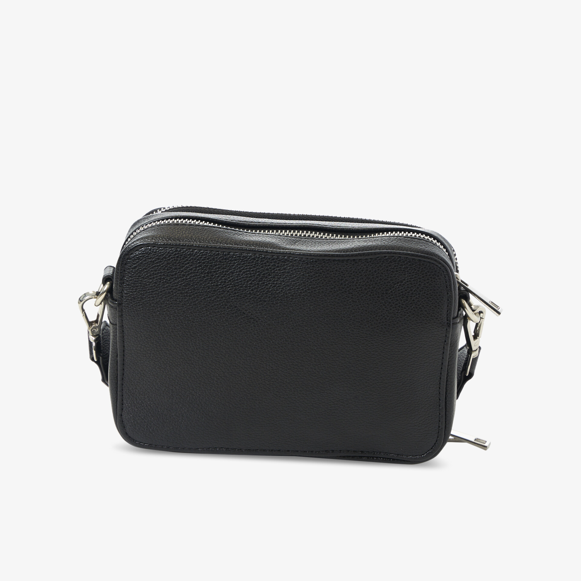 Schwarze kompakte Umhängetasche aus Leder mit Reißverschluss und elegantem, modernem Design